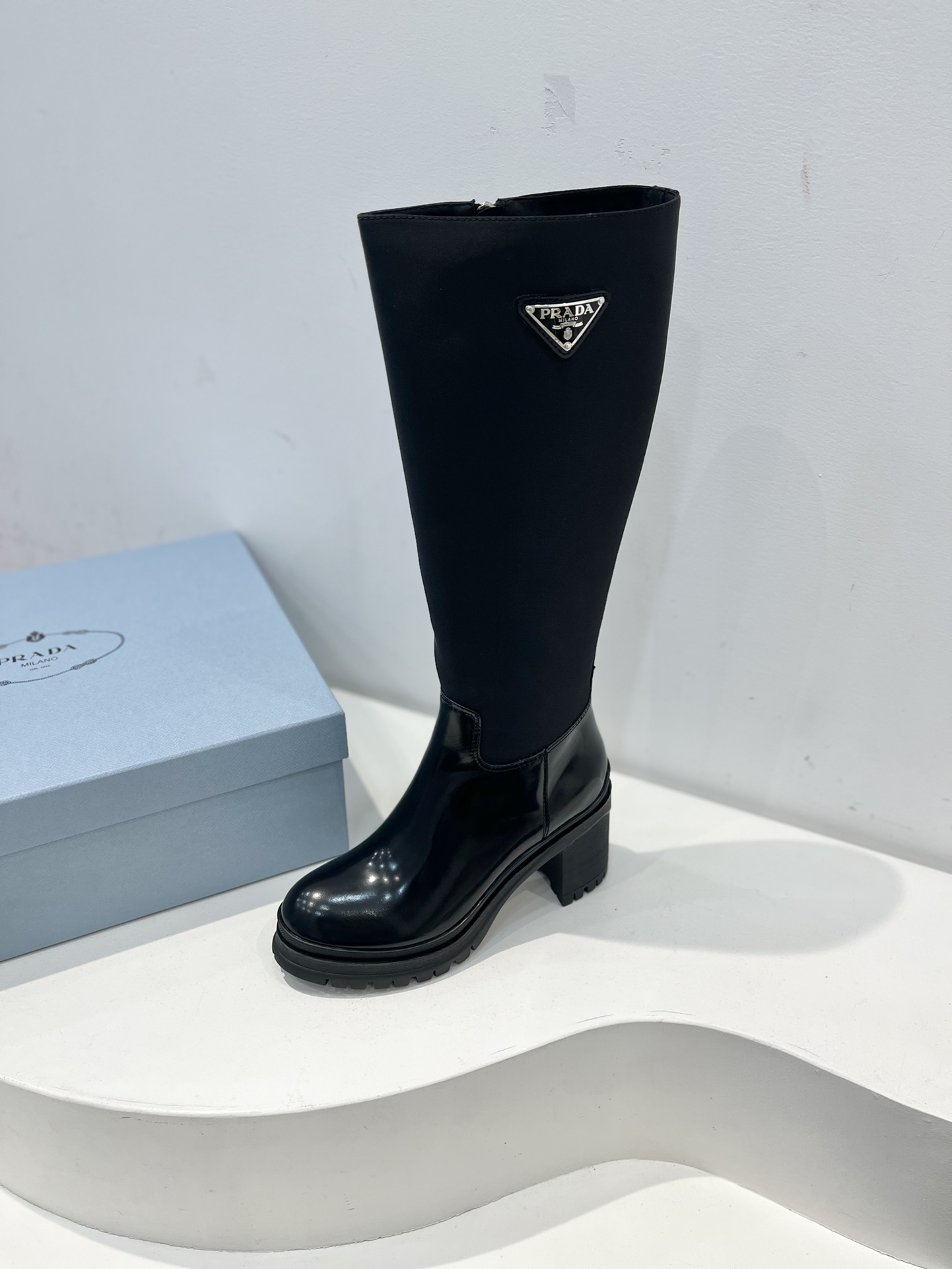 Prada Brushed Boots Black For Women 15.3 in/ 39 cm