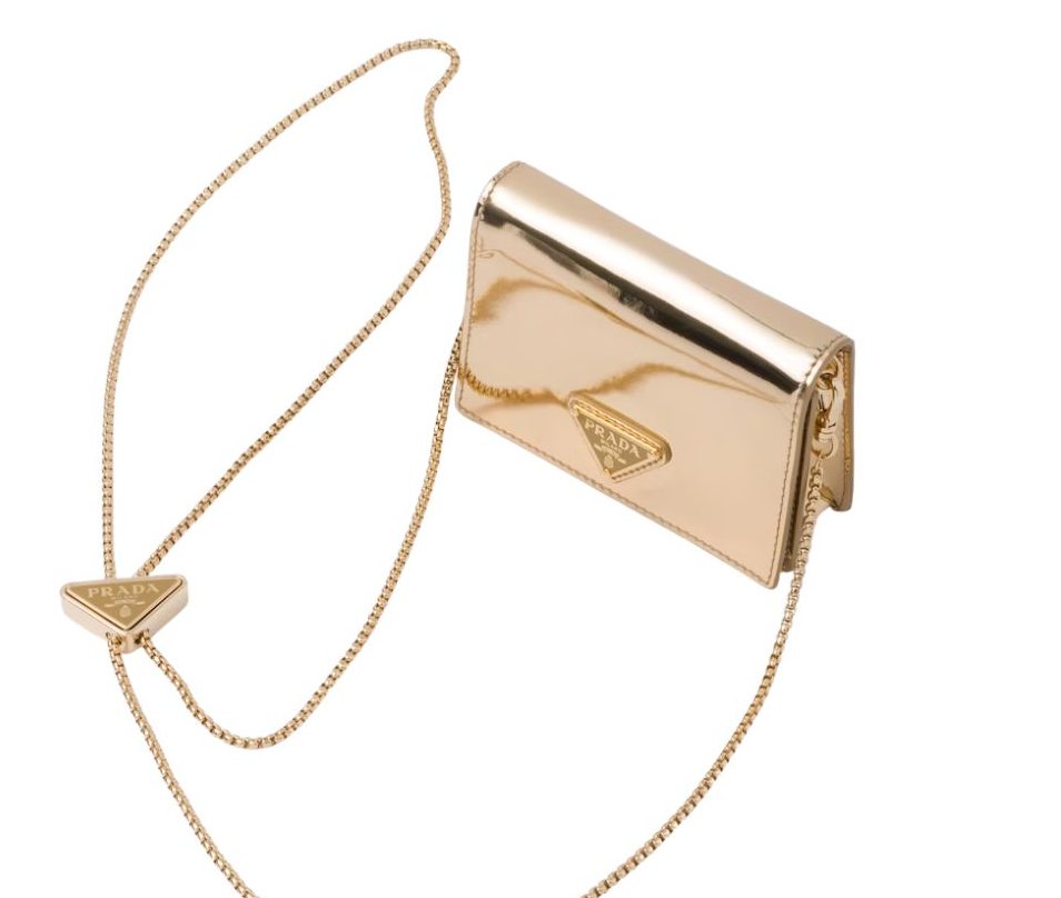 Prada Brushed Card Holder With Shoulder Strap Gold Tone/ Black For Women 4.5 in / 11.5 cm 1MR028_2CLE_F0522