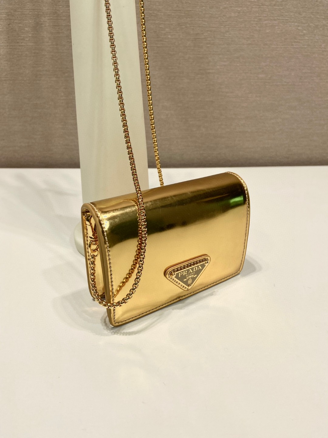 Prada Brushed Card Holder With Shoulder Strap Gold Tone/ Black For Women 4.5 in / 11.5 cm 1MR028_2CLE_F0522