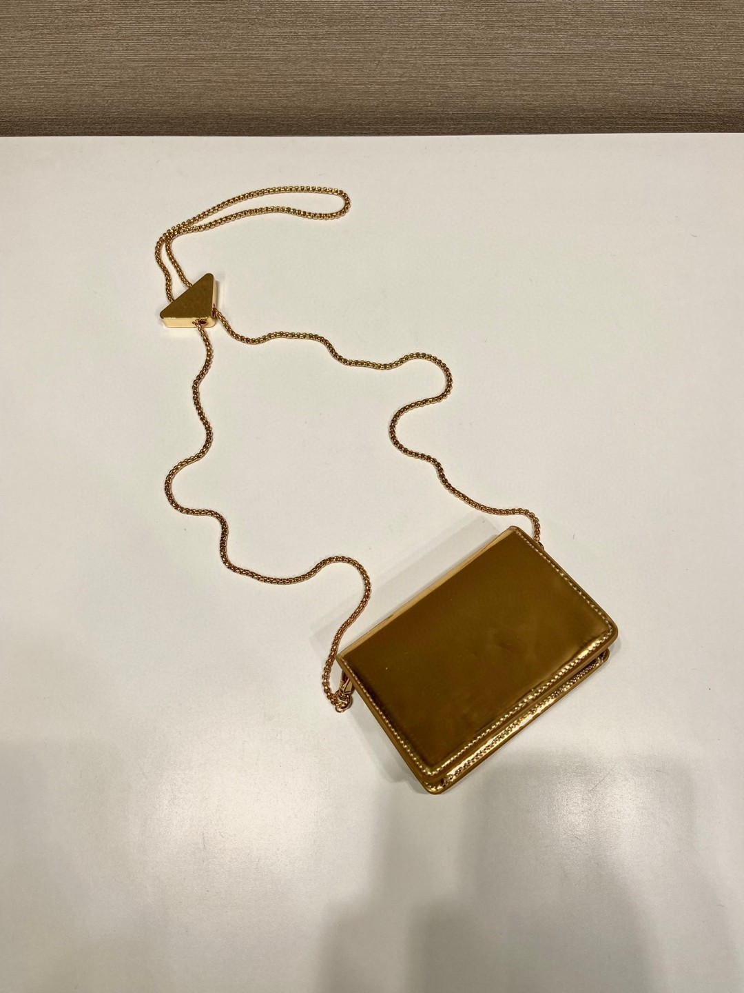Prada Brushed Card Holder With Shoulder Strap Gold Tone/ Black For Women 4.5 in / 11.5 cm 1MR028_2CLE_F0522