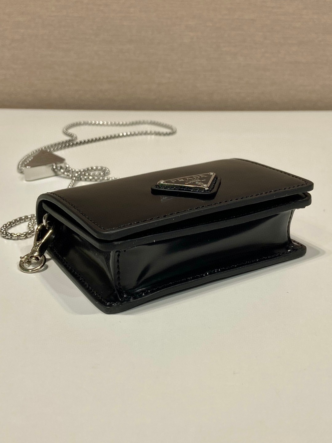 Prada Brushed Card Holder With Shoulder Strap Gold Tone/ Black For Women 4.5 in / 11.5 cm 1MR028_2CLE_F0522