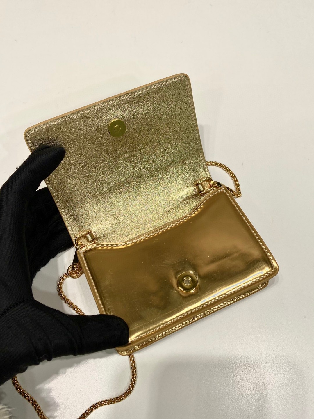 Prada Brushed Card Holder With Shoulder Strap Gold Tone/ Black For Women 4.5 in / 11.5 cm 1MR028_2CLE_F0522