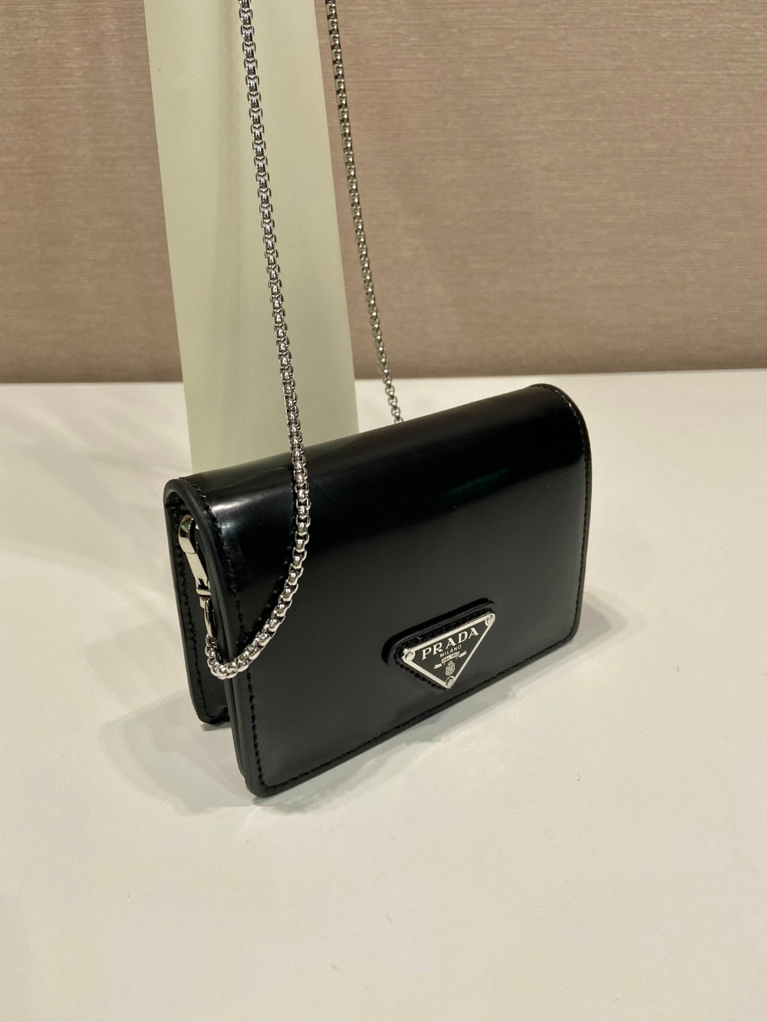 Prada Brushed Card Holder With Shoulder Strap Gold Tone/ Black For Women 4.5 in / 11.5 cm 1MR028_2CLE_F0522