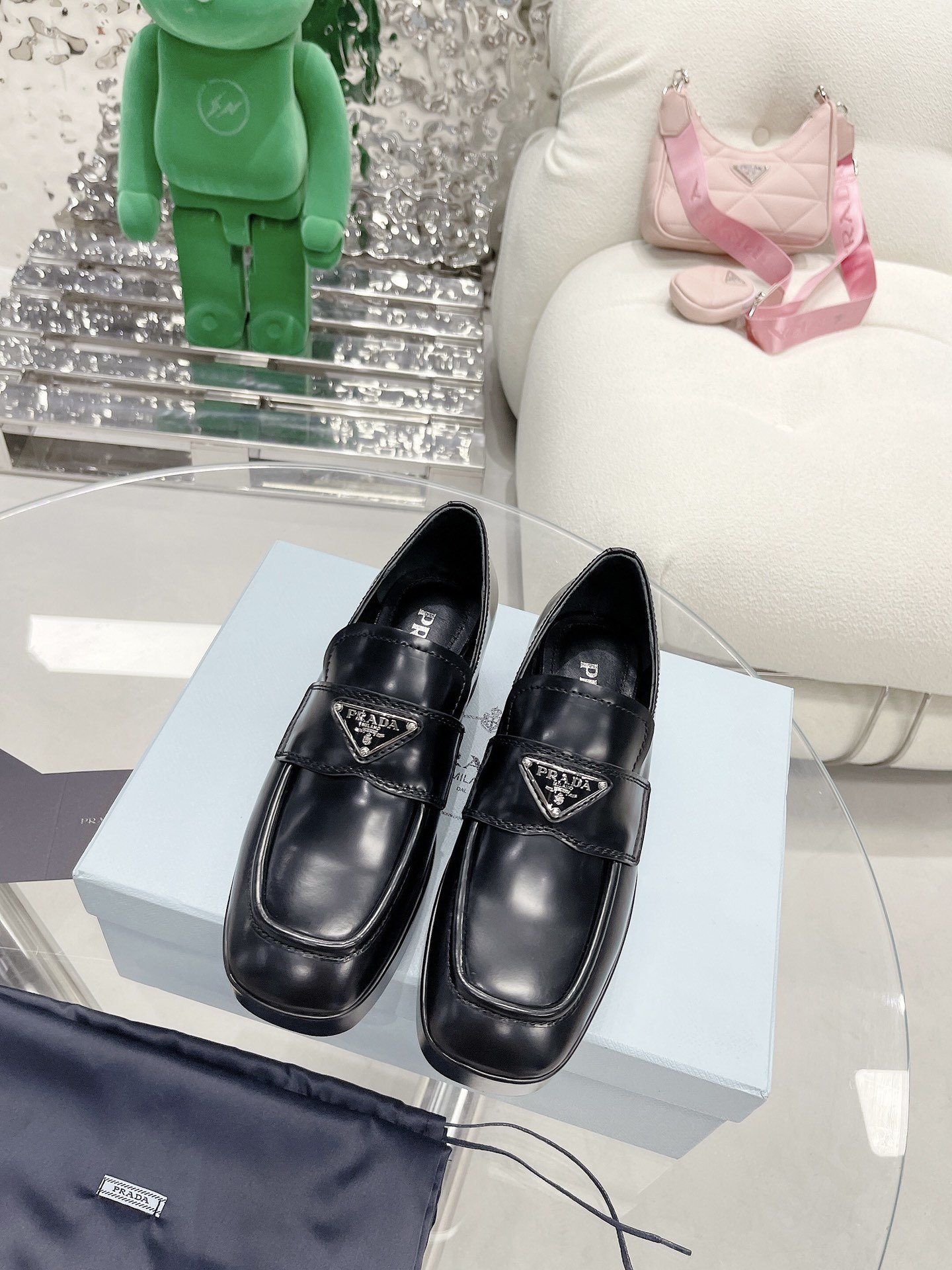 Prada Brushed Loafers Black For Women 1in/25mm PRD 1D902M_055_F0002_F_025