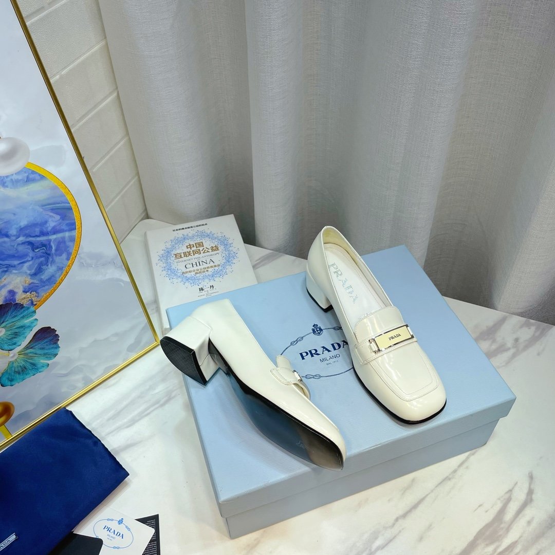 Prada Brushed Loafers White 2.17in/55mm For Women PRD