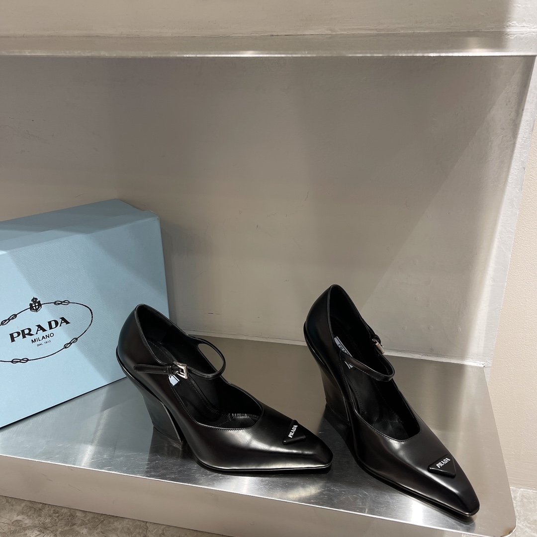 Prada Brushed Pumps Black For Women 3.7in/95mm PRD 1I982M_055_F0002_F_A095