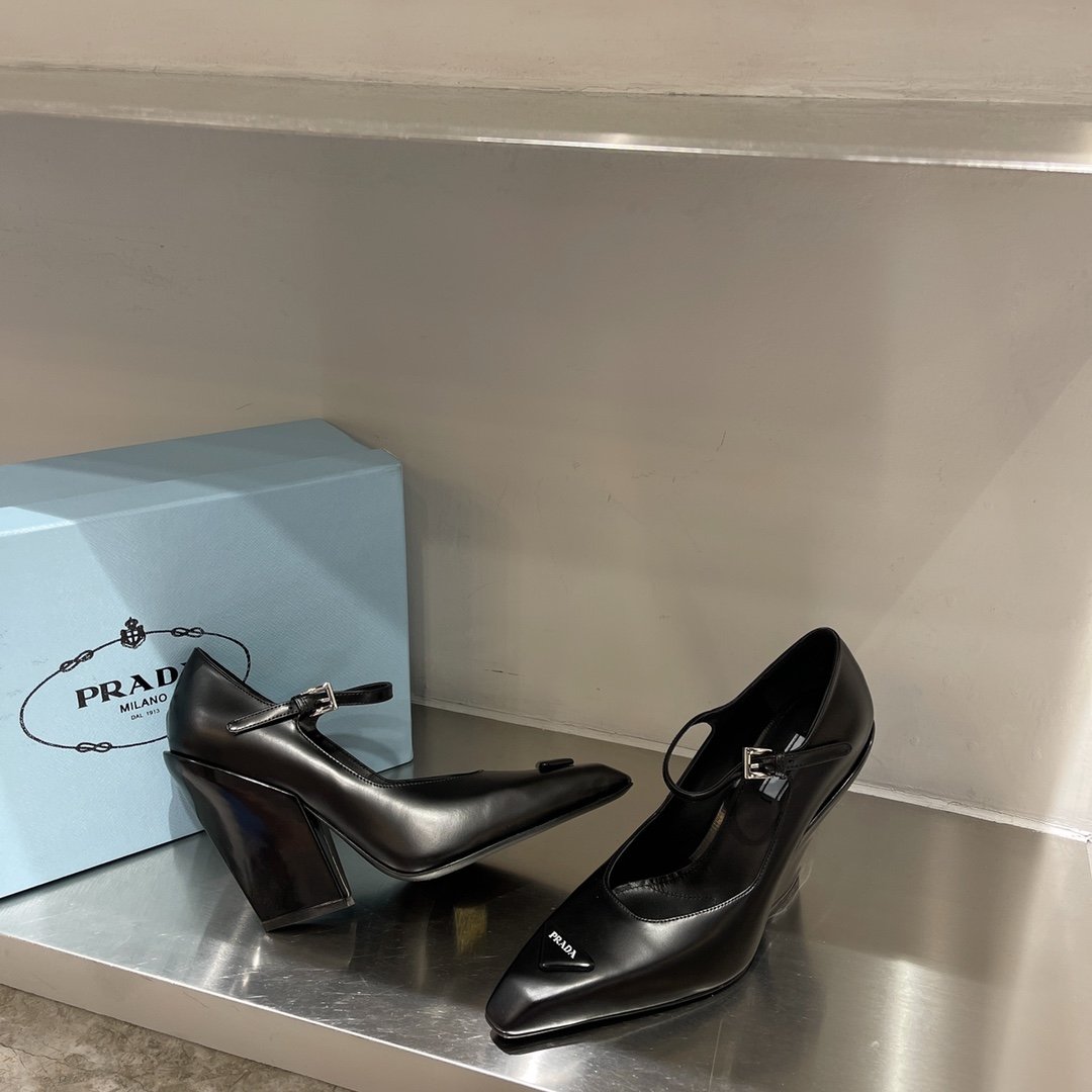 Prada Brushed Pumps Black For Women 3.7in/95mm PRD 1I982M_055_F0002_F_A095