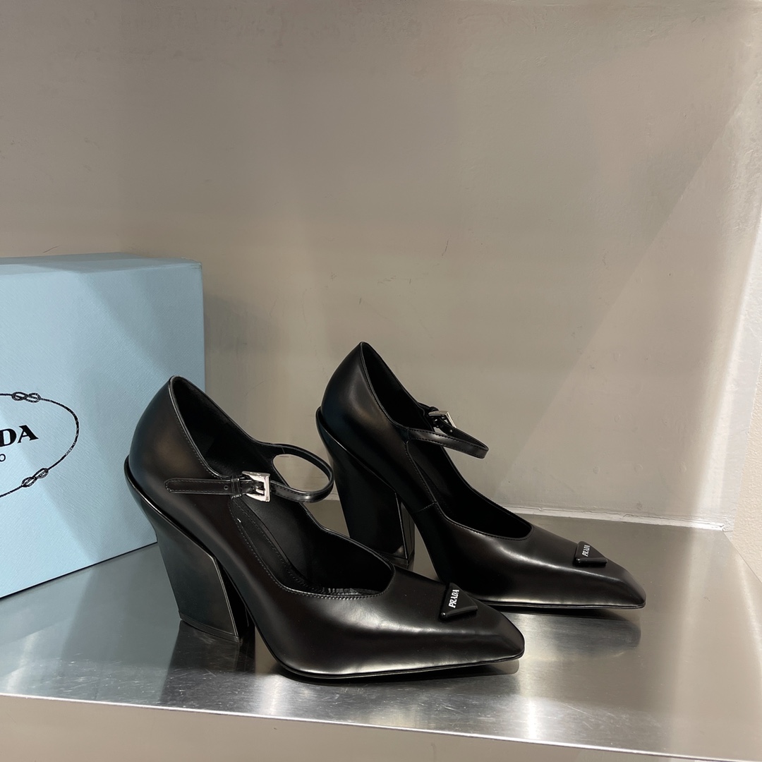 Prada Brushed Pumps Black For Women 3.7in/95mm PRD 1I982M_055_F0002_F_A095