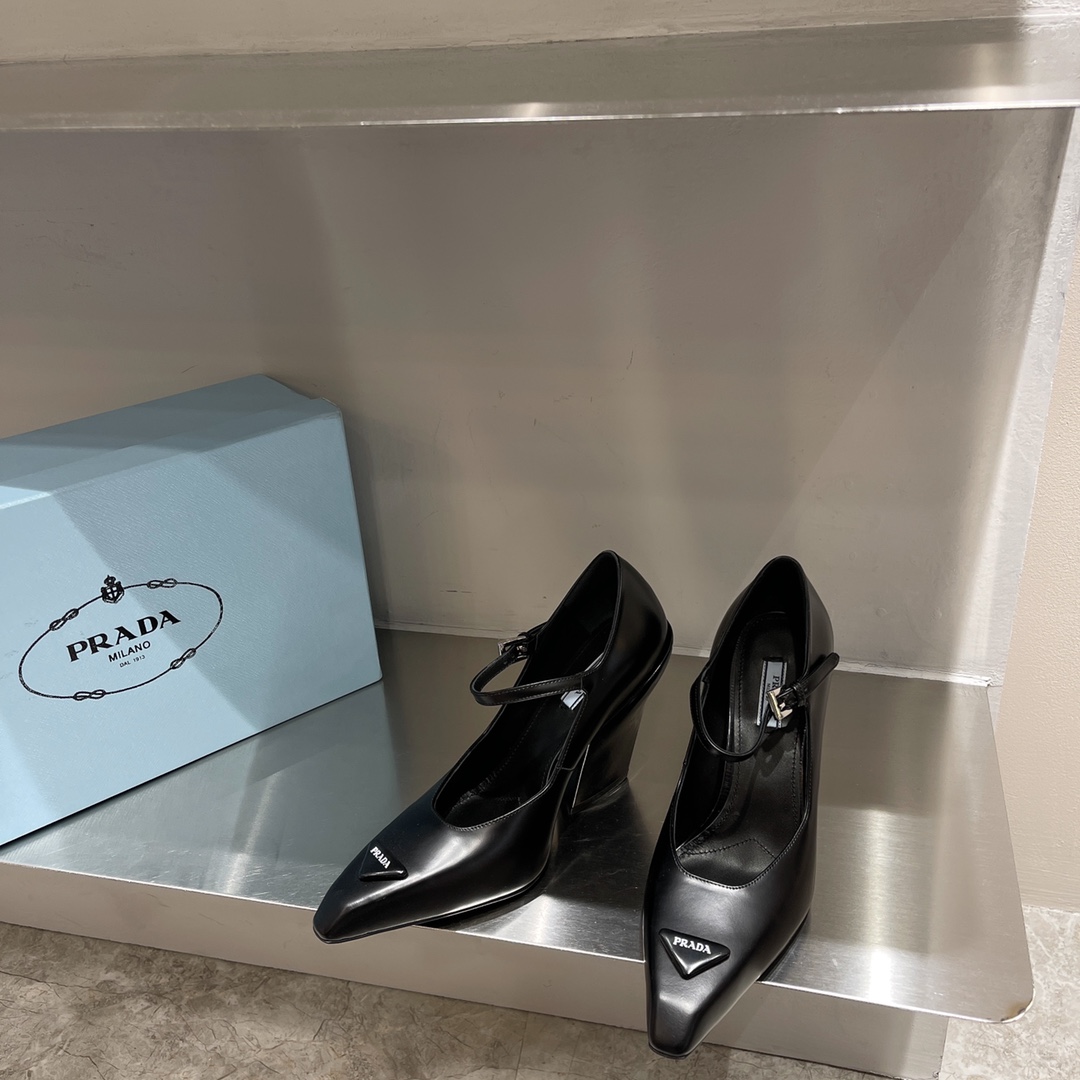 Prada Brushed Pumps Black For Women 3.7in/95mm PRD 1I982M_055_F0002_F_A095