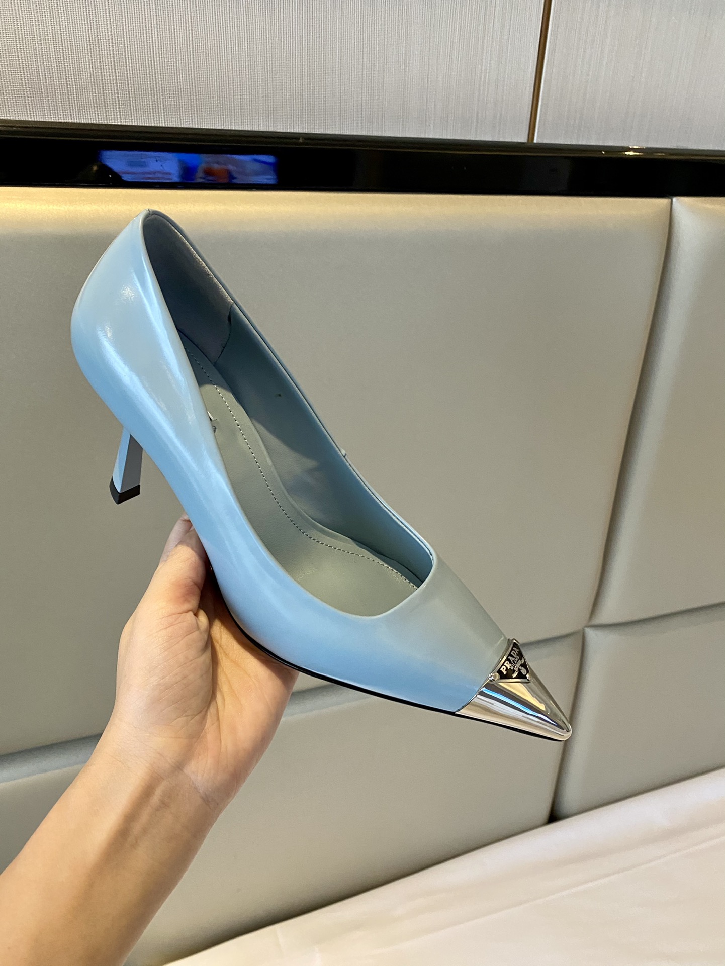 Prada Brushed Pumps Blue For Women 2.9in/75mm PRD