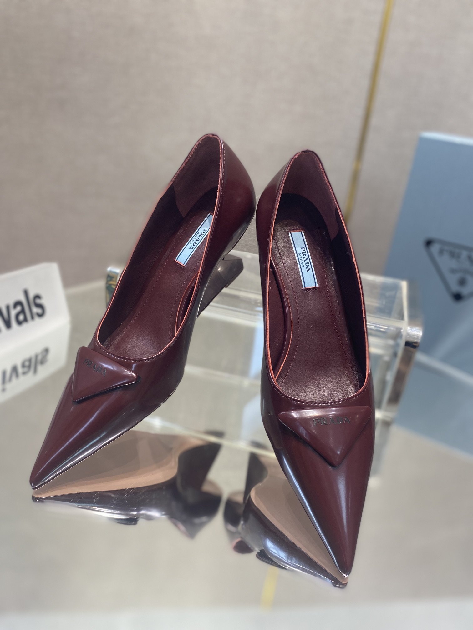Prada Brushed Pumps Burgundy For Women 2.6in/65mm PRD