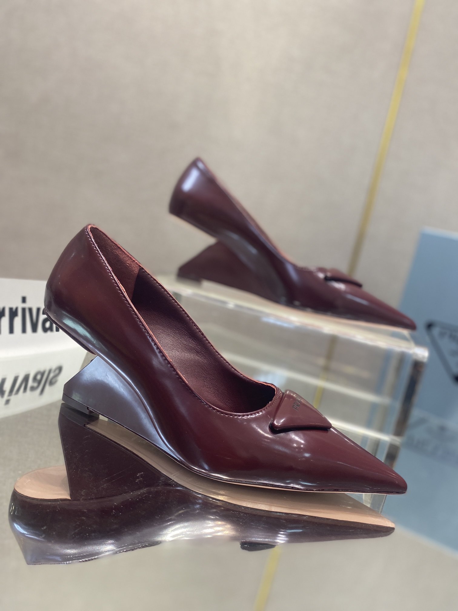 Prada Brushed Pumps Burgundy For Women 2.6in/65mm PRD