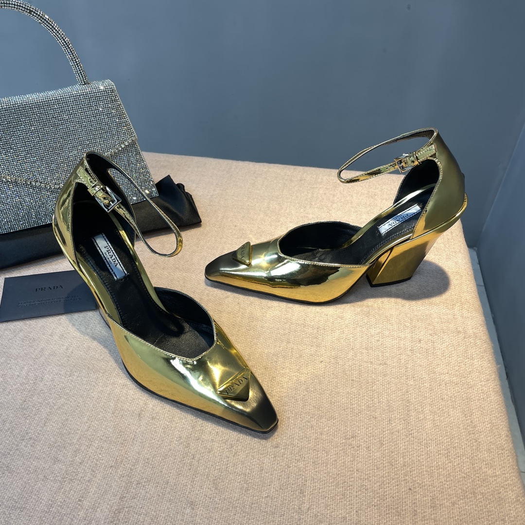 Prada Brushed Pumps Gold Tone For Women 3.7 in/ 9.5cm 1I982M_055_F0522_F_A095