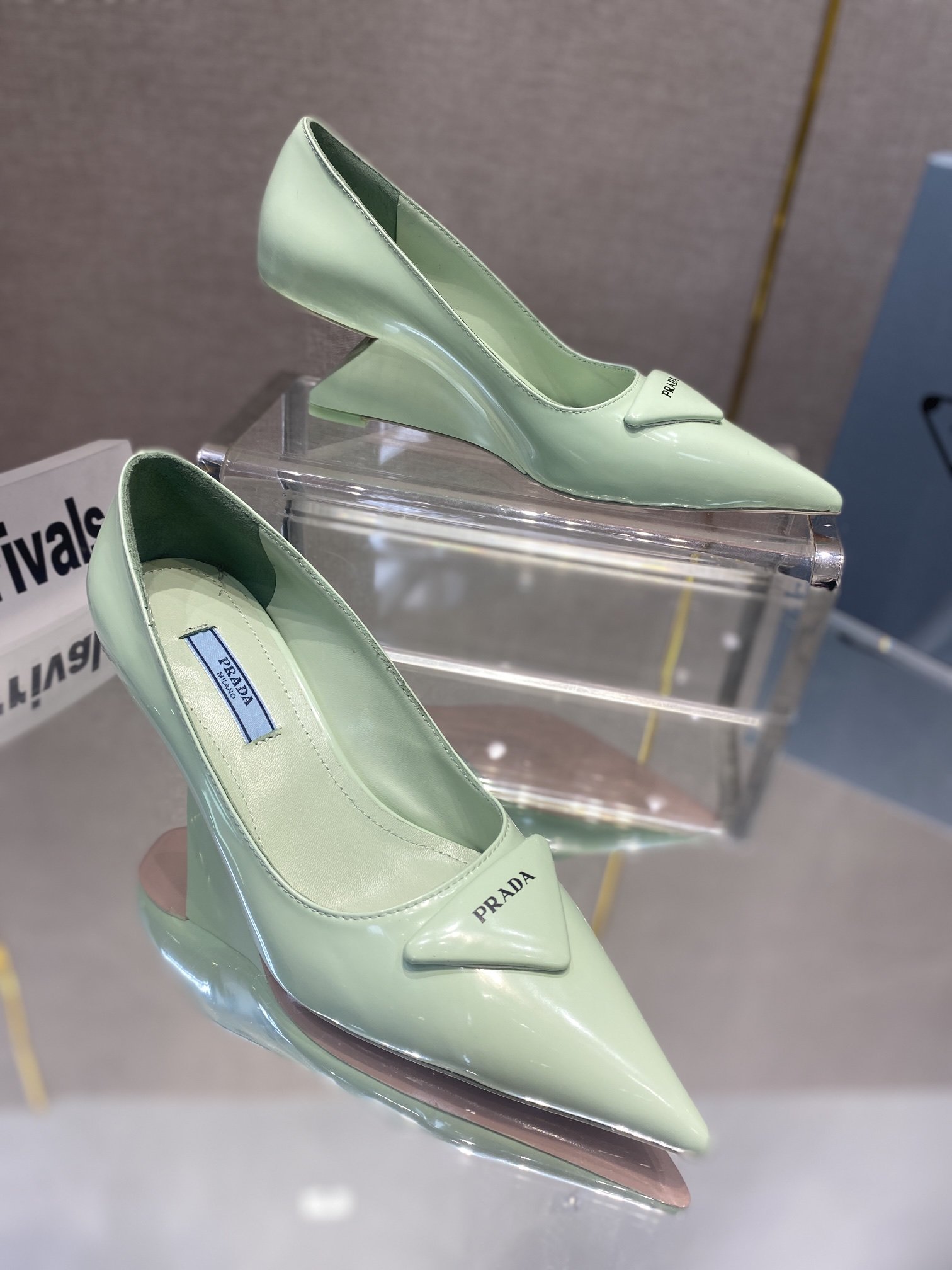 Prada Brushed Pumps Green For Women 2.6in/65mm PRD