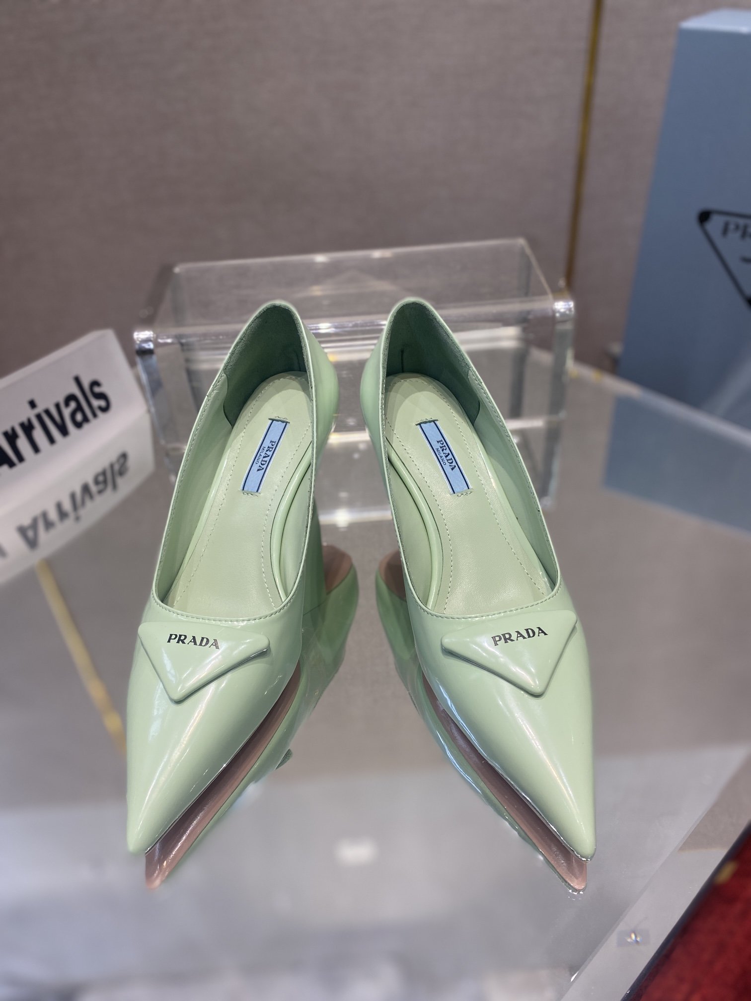 Prada Brushed Pumps Green For Women 2.6in/65mm PRD
