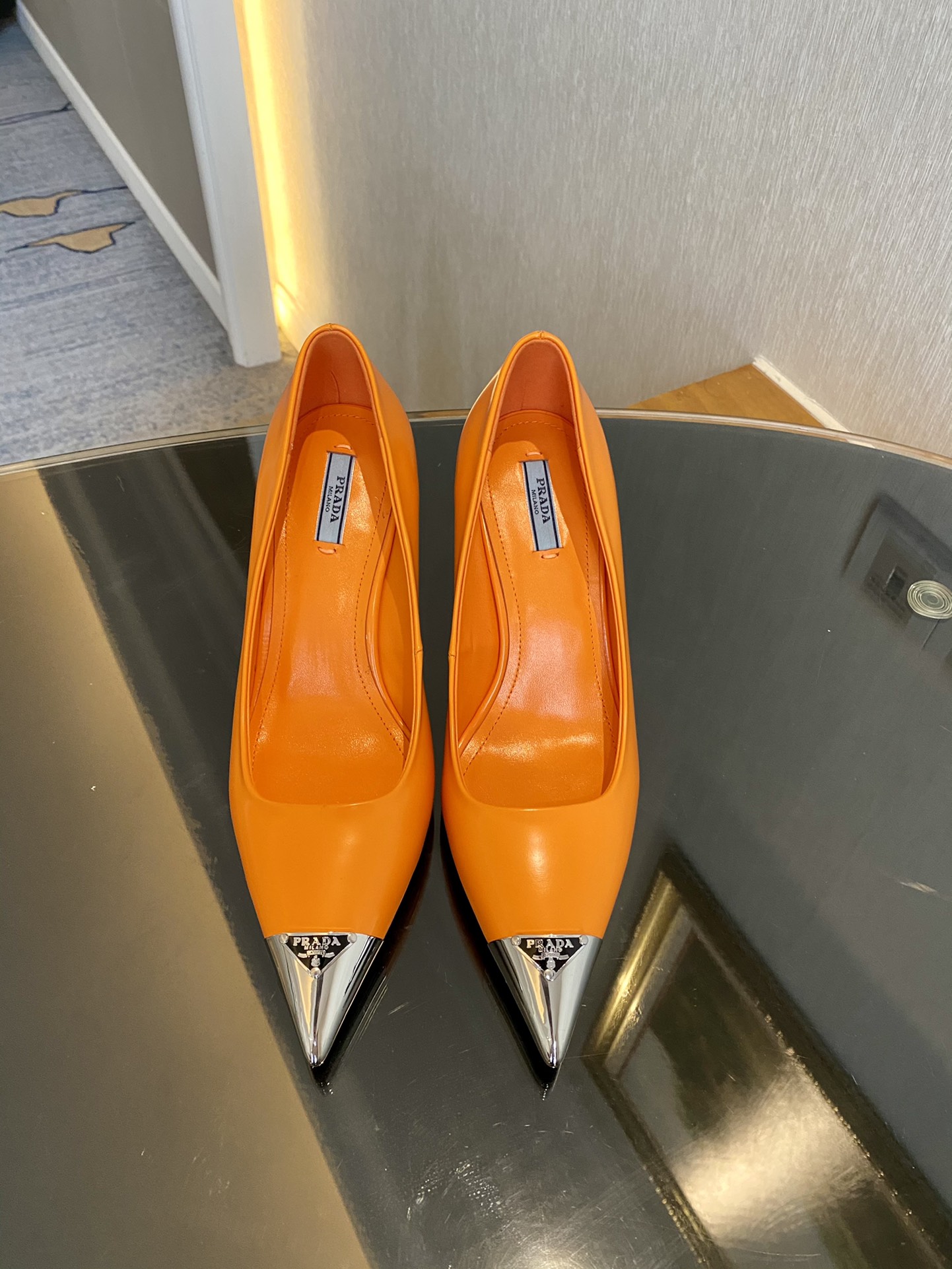 Prada Brushed Pumps Orange For Women 2.9in/75mm PRD