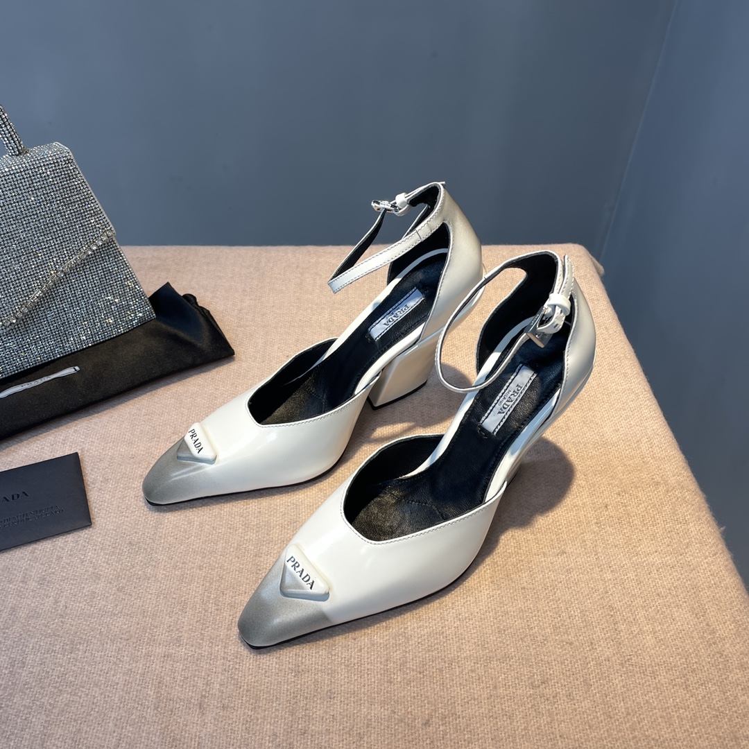 Prada Brushed Pumps White For Women 3.7 in/ 9.5cm