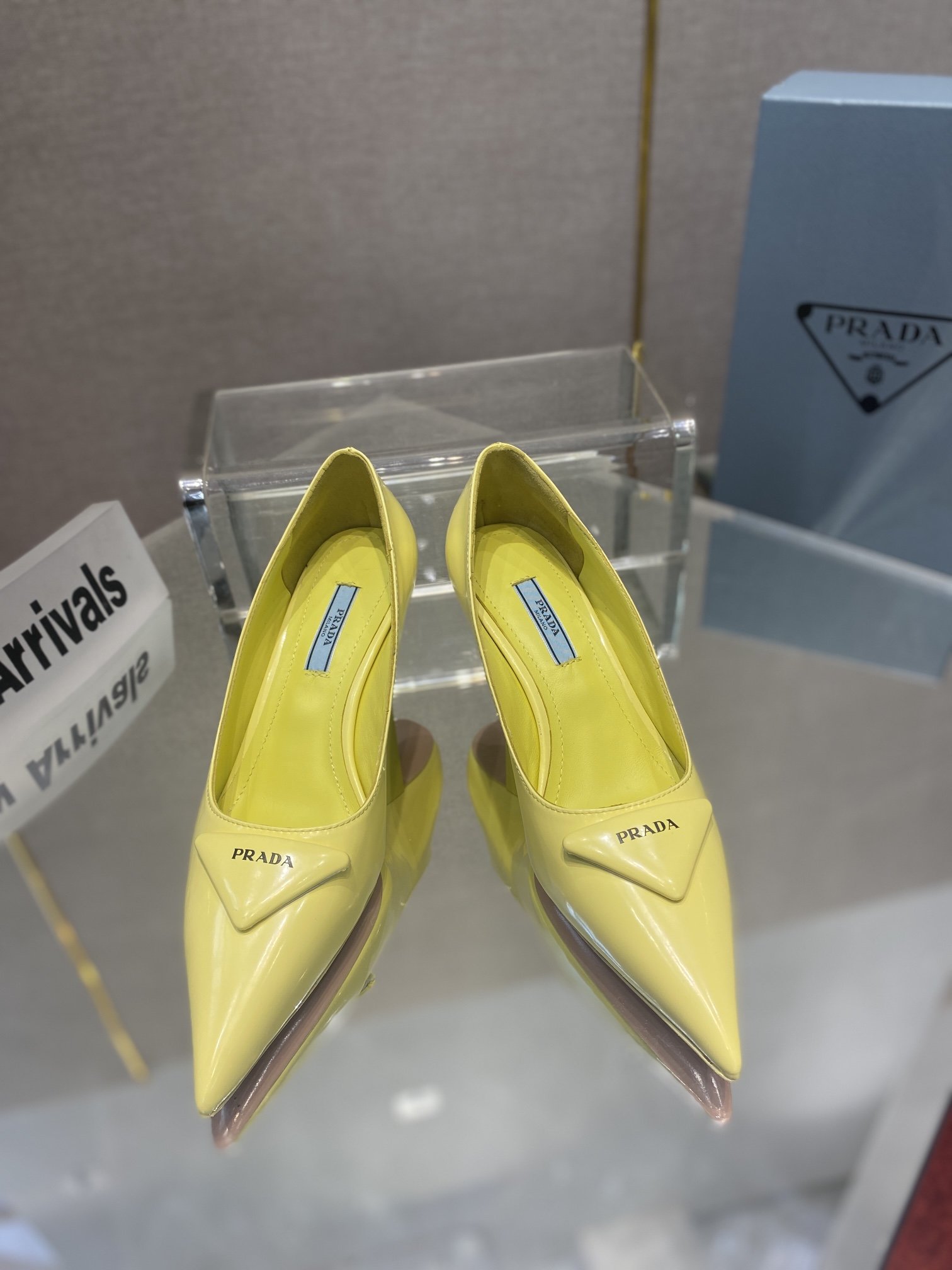 Prada Brushed Pumps Yellow For Women 2.6in/65mm PRD