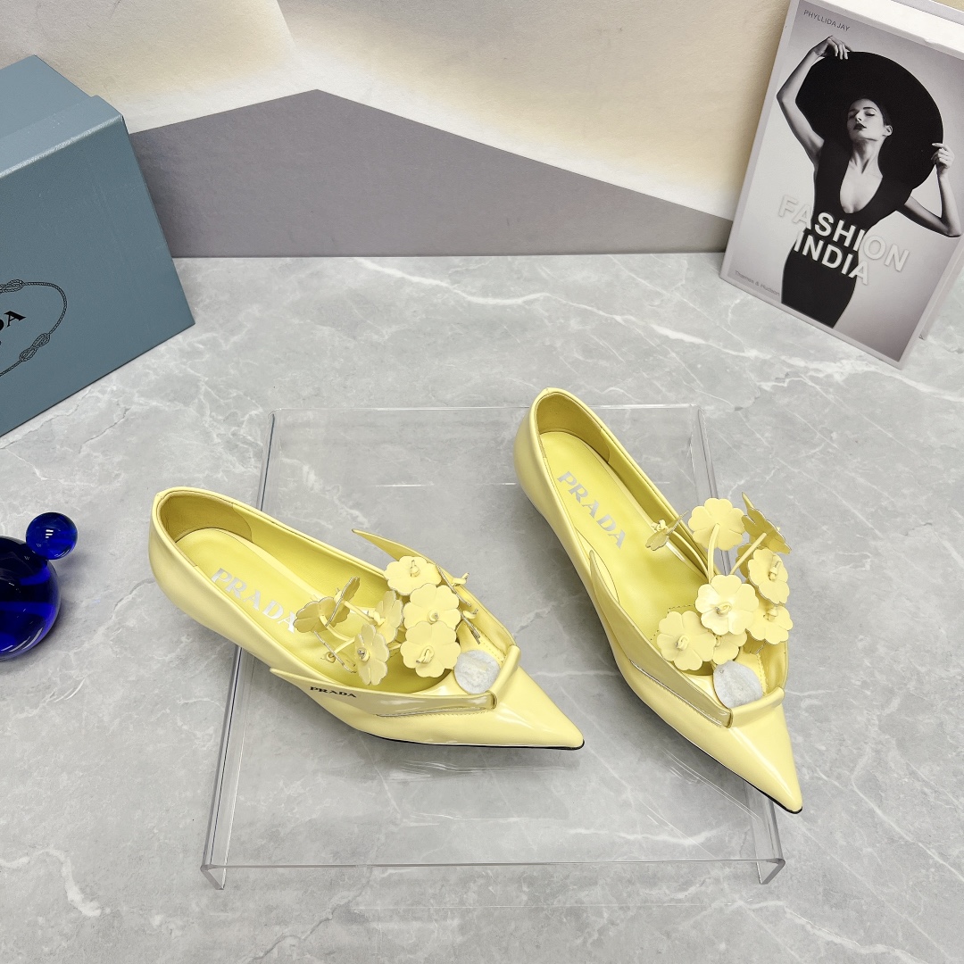 Prada Brushed Pumps Yellow For Women