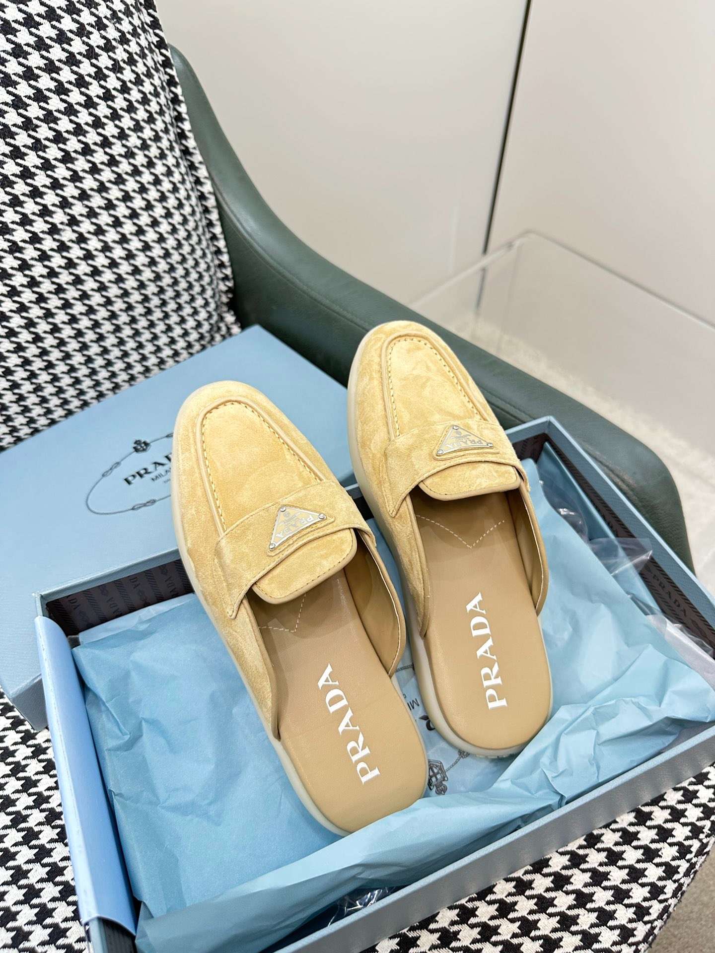 Prada Brushed Sabots Beige For Women