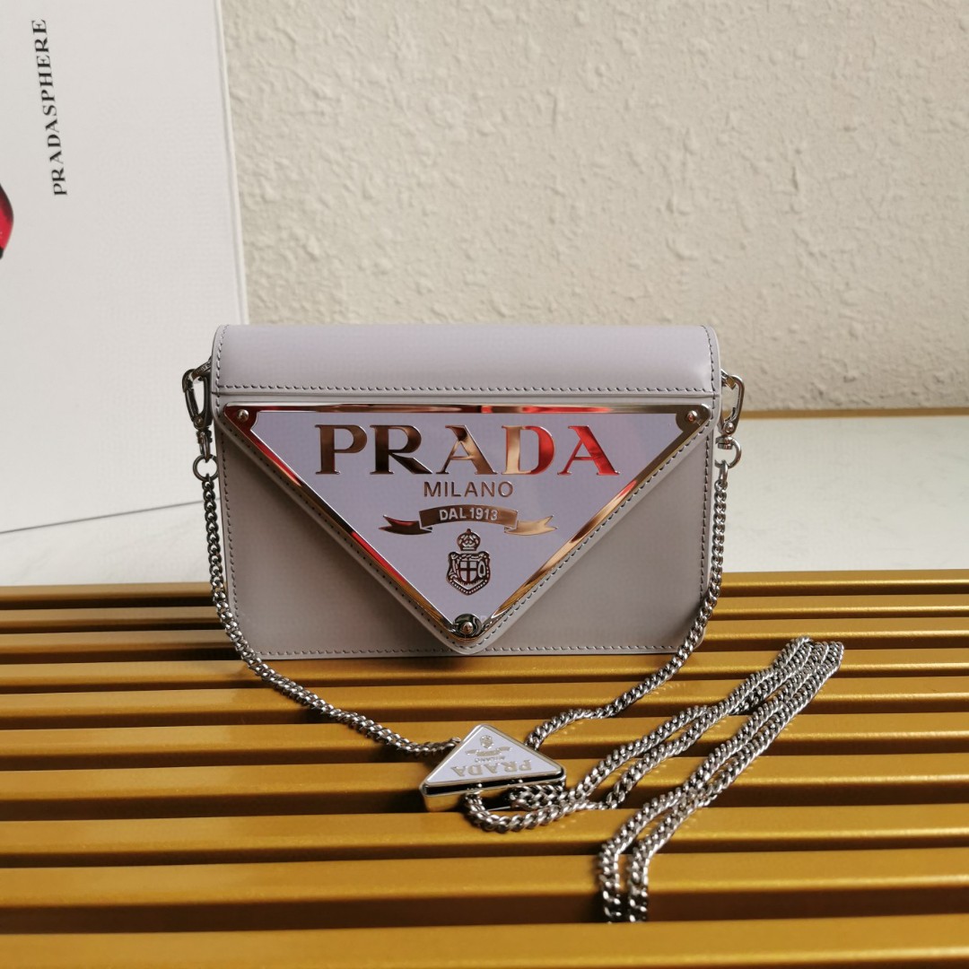 Prada Brushed Shoulder Bag Grey For Women, Women’s Bags 6.7in/17cm