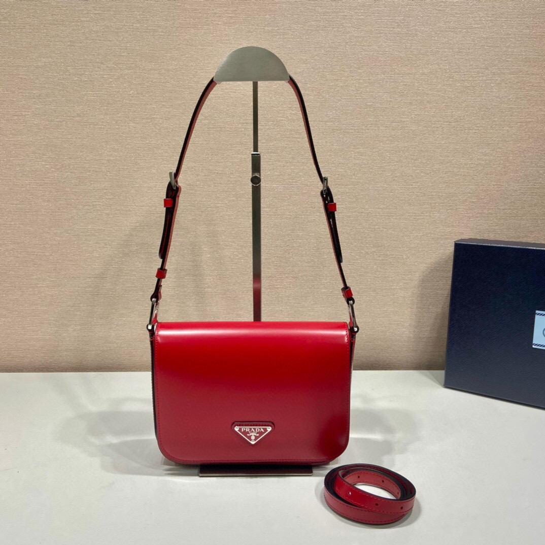 Prada Brushed Shoulder Bag In Red For Women 7.8in/ 20cm 1BD308_ZO6_F02SB_V_HOO