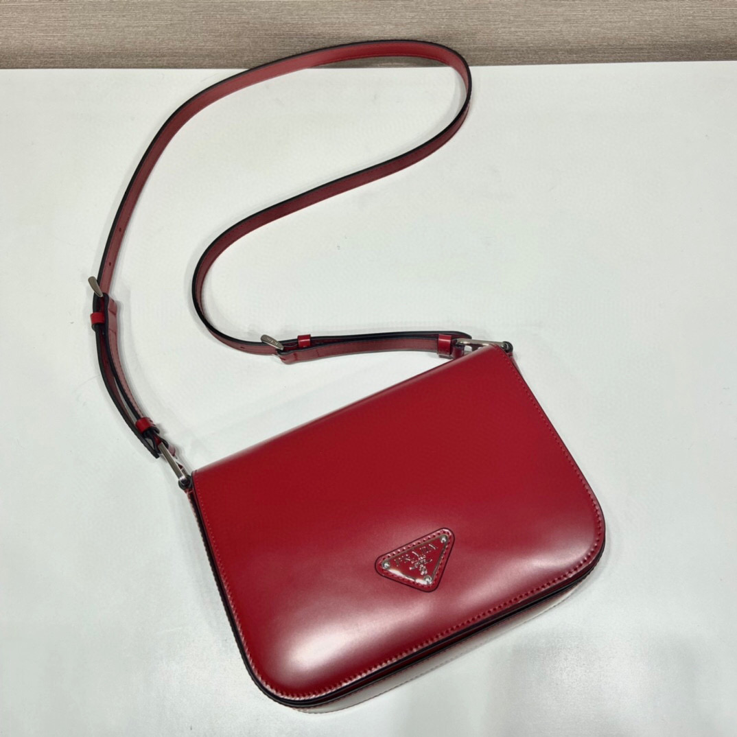 Prada Brushed Shoulder Bag In Red For Women 7.8in/ 20cm 1BD308_ZO6_F02SB_V_HOO