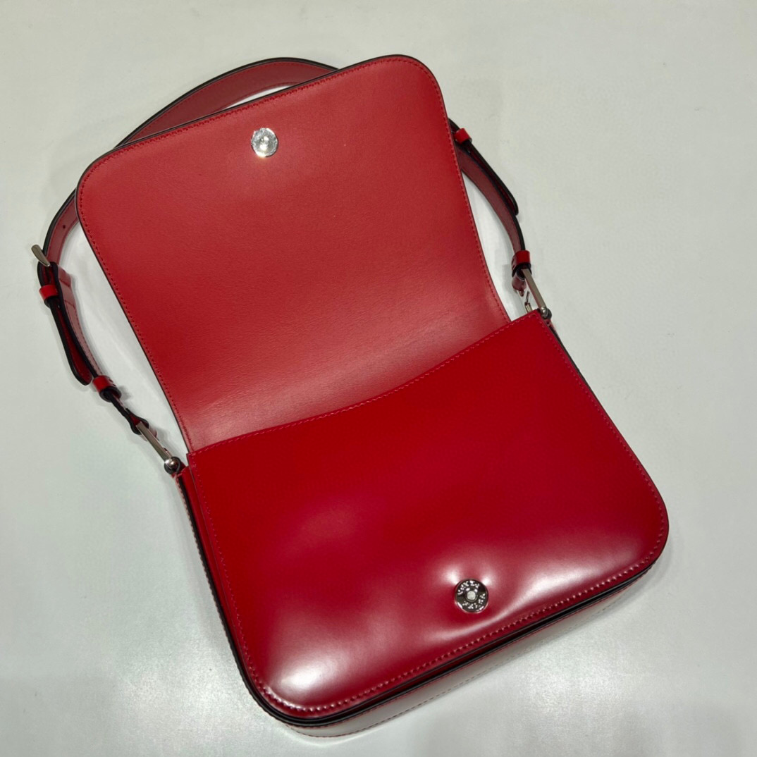 Prada Brushed Shoulder Bag In Red For Women 7.8in/ 20cm 1BD308_ZO6_F02SB_V_HOO