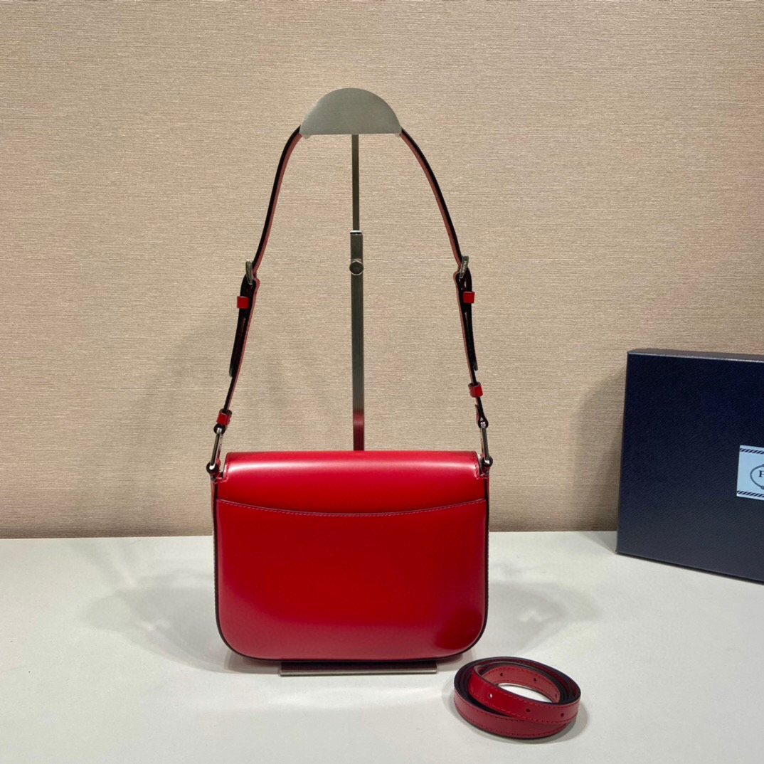 Prada Brushed Shoulder Bag In Red For Women 7.8in/ 20cm 1BD308_ZO6_F02SB_V_HOO