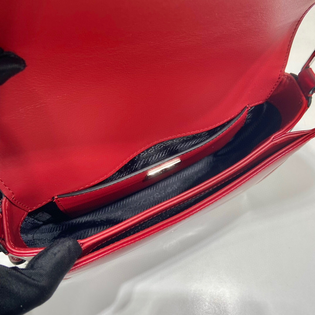 Prada Brushed Shoulder Bag In Red For Women 7.8in/ 20cm 1BD308_ZO6_F02SB_V_HOO