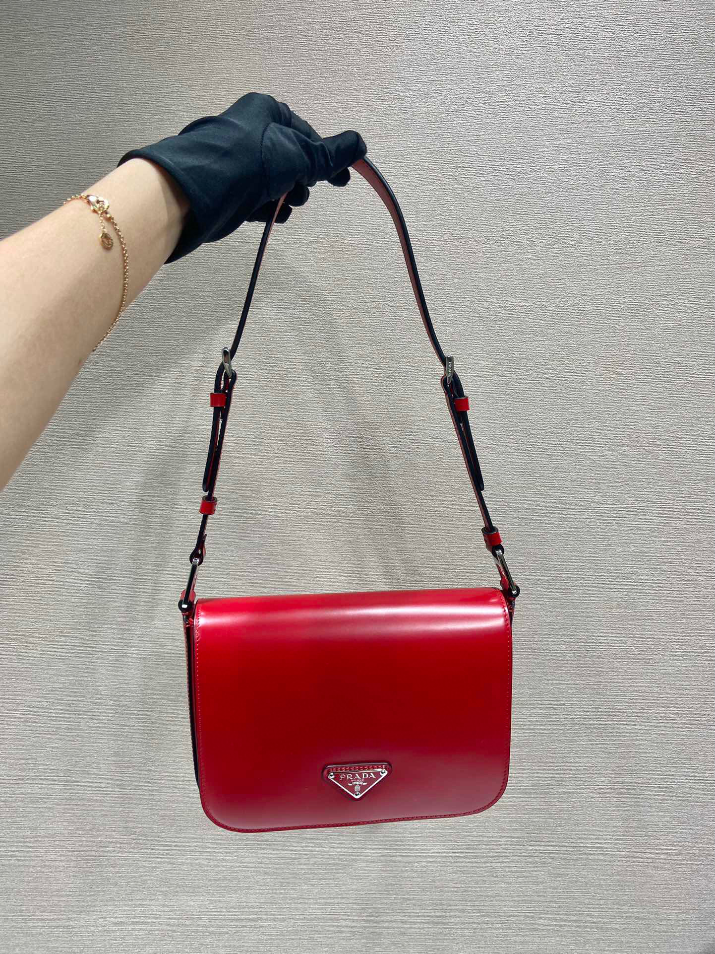 Prada Brushed Shoulder Bag In Red For Women 7.8in/ 20cm 1BD308_ZO6_F02SB_V_HOO