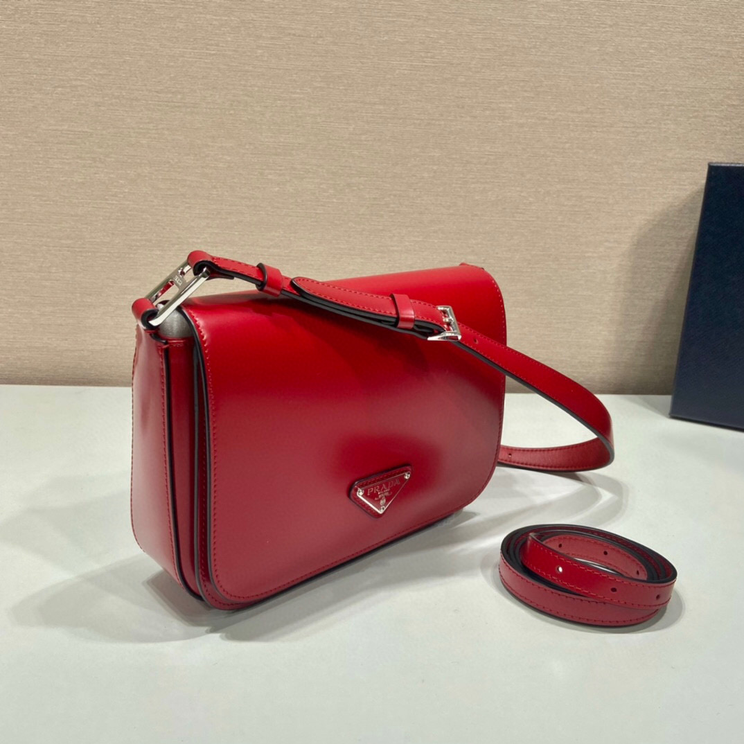 Prada Brushed Shoulder Bag In Red For Women 7.8in/ 20cm 1BD308_ZO6_F02SB_V_HOO