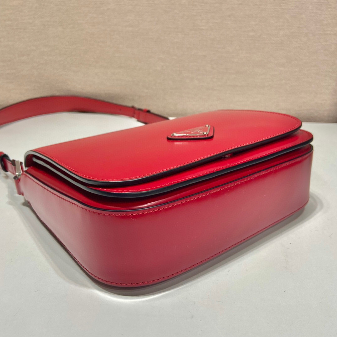 Prada Brushed Shoulder Bag In Red For Women 7.8in/ 20cm 1BD308_ZO6_F02SB_V_HOO