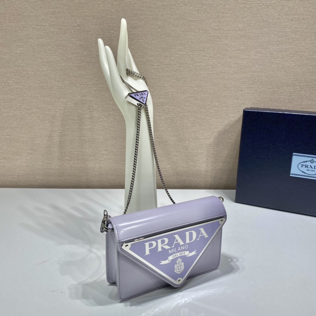 Prada Brushed Shoulder Bag Light Blue For Women, Women’s Bags 6.7in/17cm