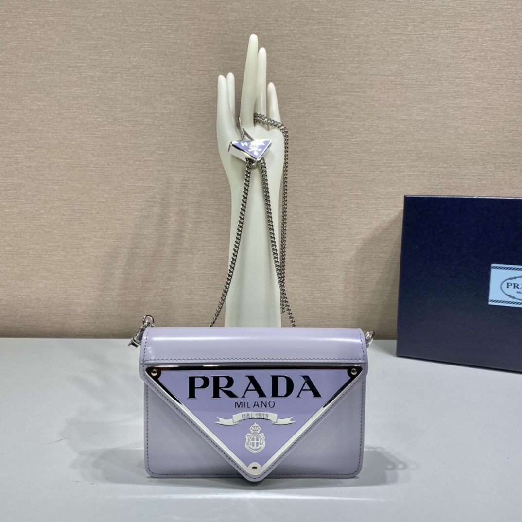 Prada Brushed Shoulder Bag Light Blue For Women, Women’s Bags 6.7in/17cm