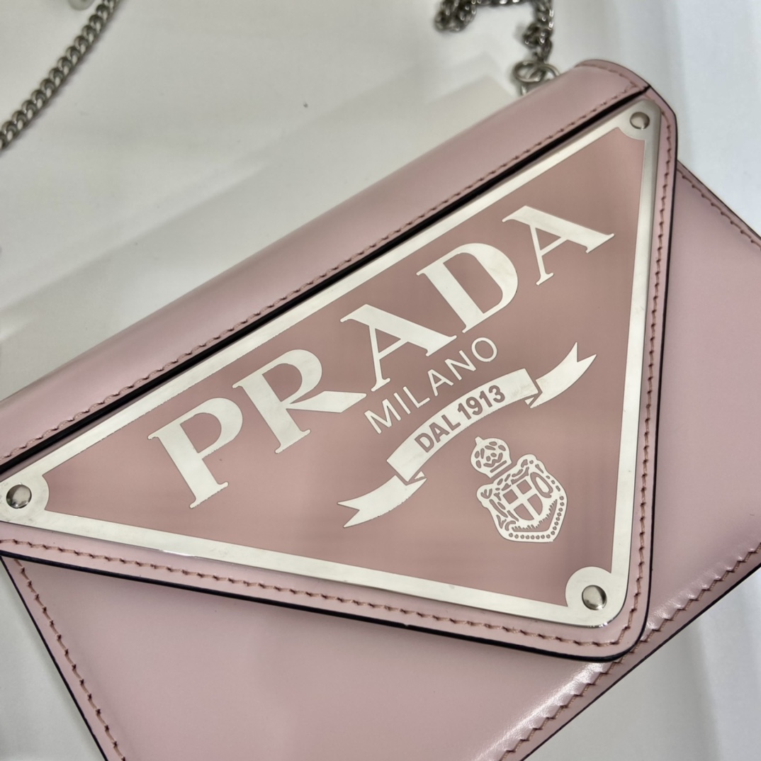 Prada Brushed Shoulder Bag Pink For Women, Women’s Bags 6.7in/17cm