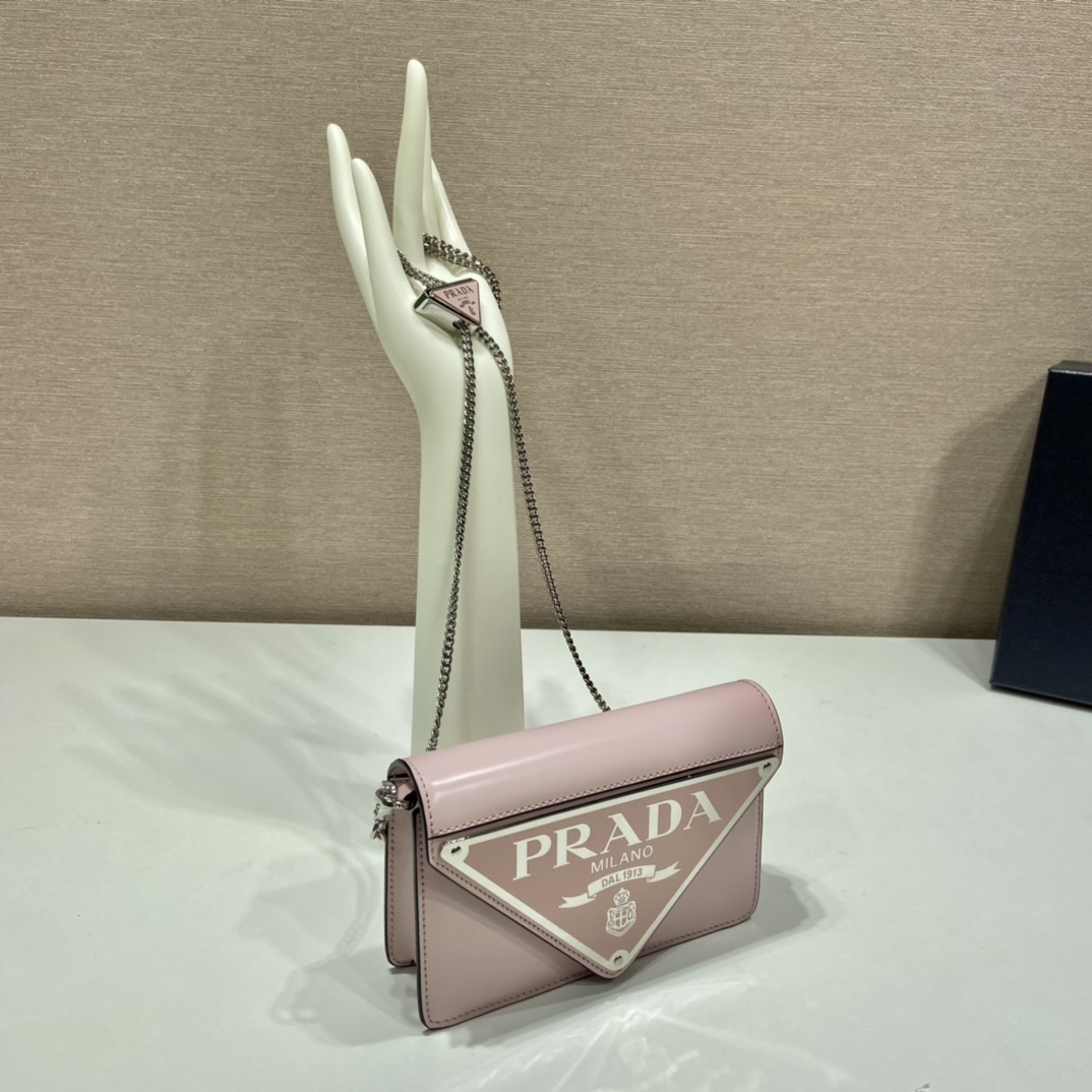 Prada Brushed Shoulder Bag Pink For Women, Women’s Bags 6.7in/17cm
