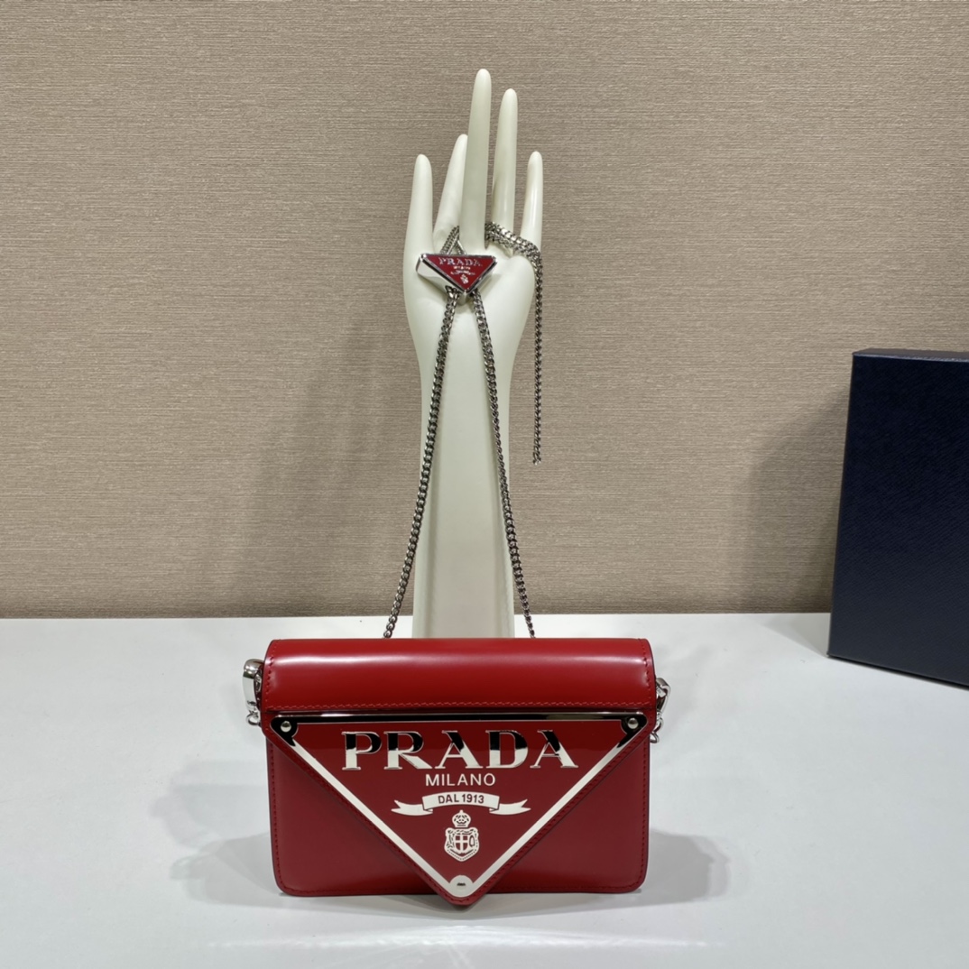 Prada Brushed Shoulder Bag Red For Women, Women’s Bags 6.7in/17cm 1BH189_ZO6_F02SB_V_5KO