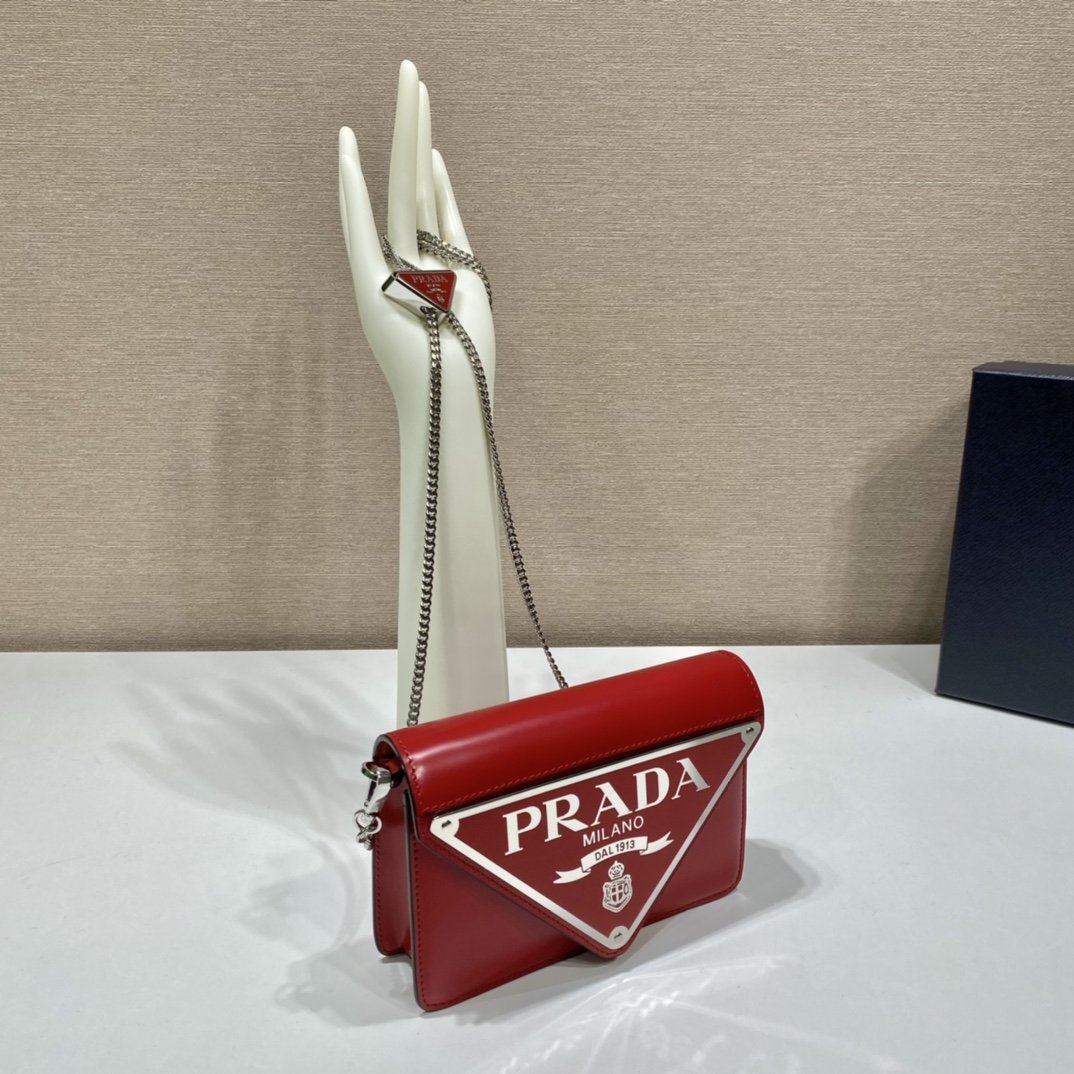 Prada Brushed Shoulder Bag Red For Women, Women’s Bags 6.7in/17cm 1BH189_ZO6_F02SB_V_5KO