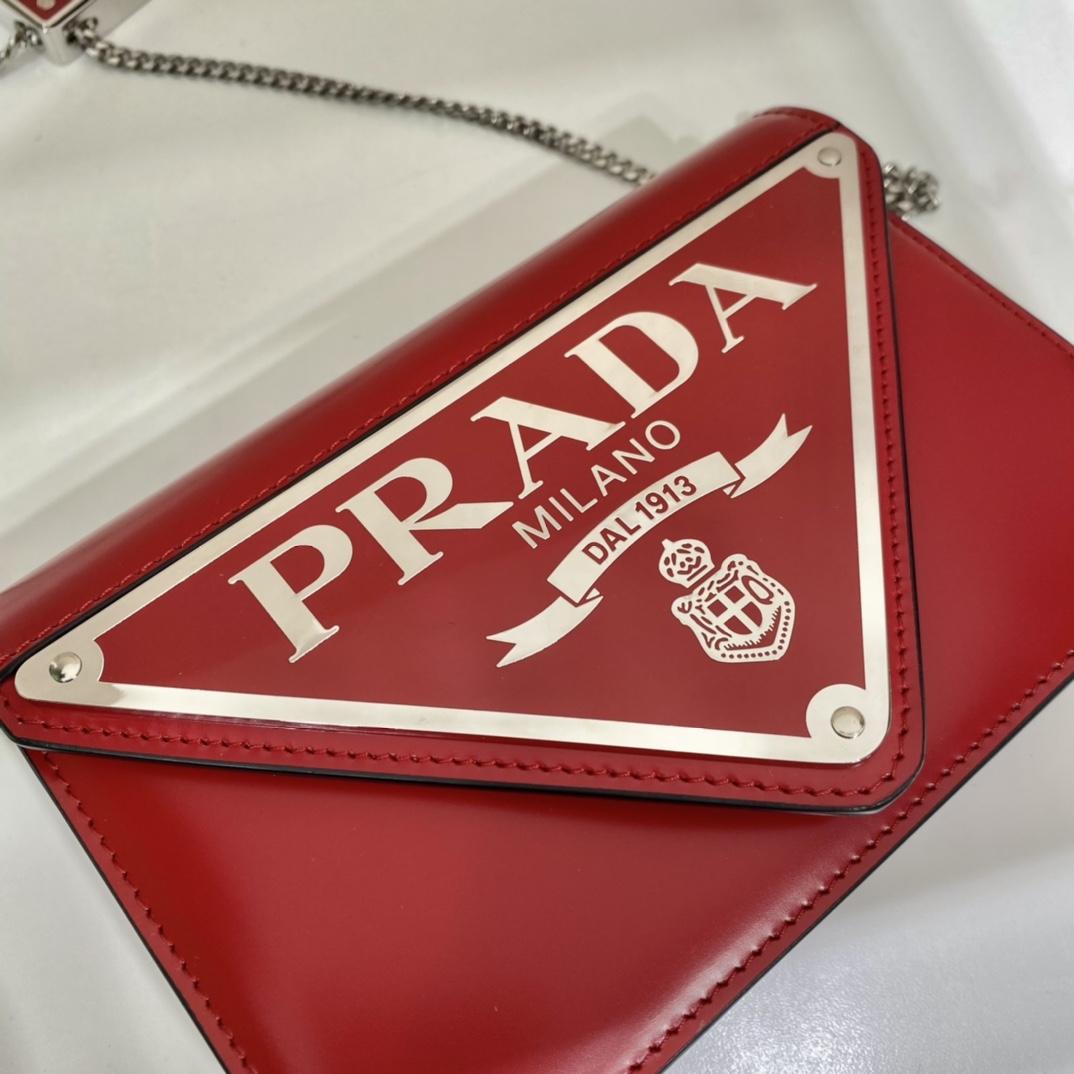 Prada Brushed Shoulder Bag Red For Women, Women’s Bags 6.7in/17cm 1BH189_ZO6_F02SB_V_5KO