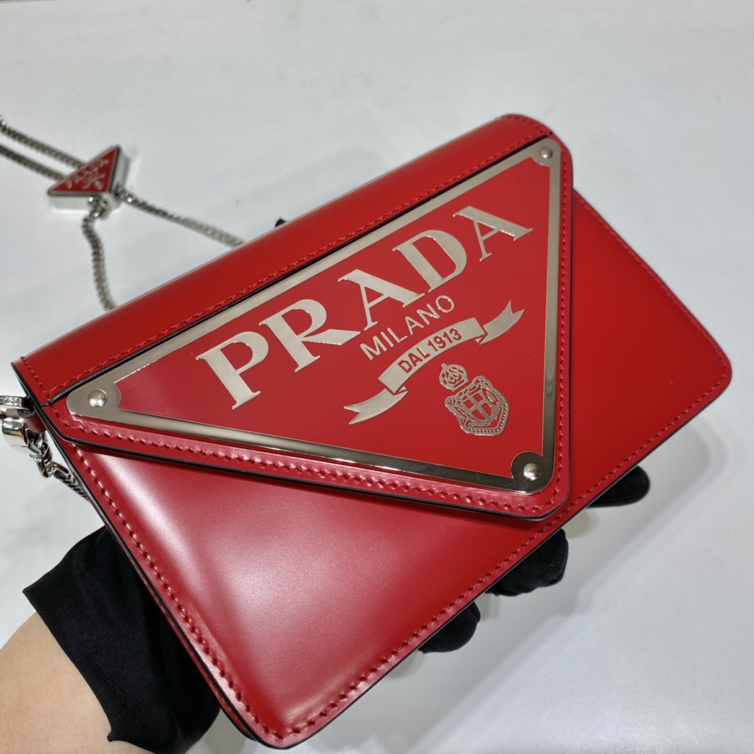 Prada Brushed Shoulder Bag Red For Women, Women’s Bags 6.7in/17cm 1BH189_ZO6_F02SB_V_5KO