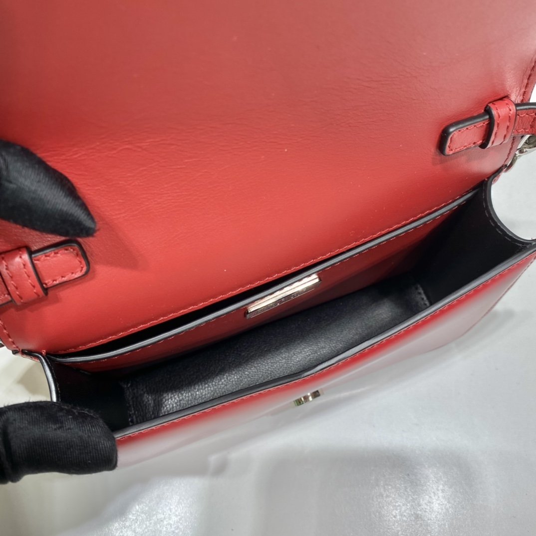 Prada Brushed Shoulder Bag Red For Women, Women’s Bags 6.7in/17cm 1BH189_ZO6_F02SB_V_5KO