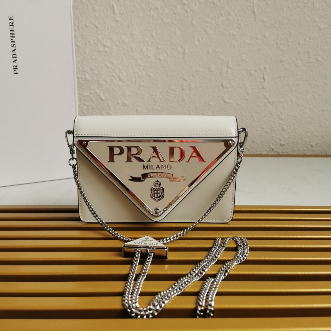 Prada Brushed Shoulder Bag White For Women, Women’s Bags 6.7in/17cm