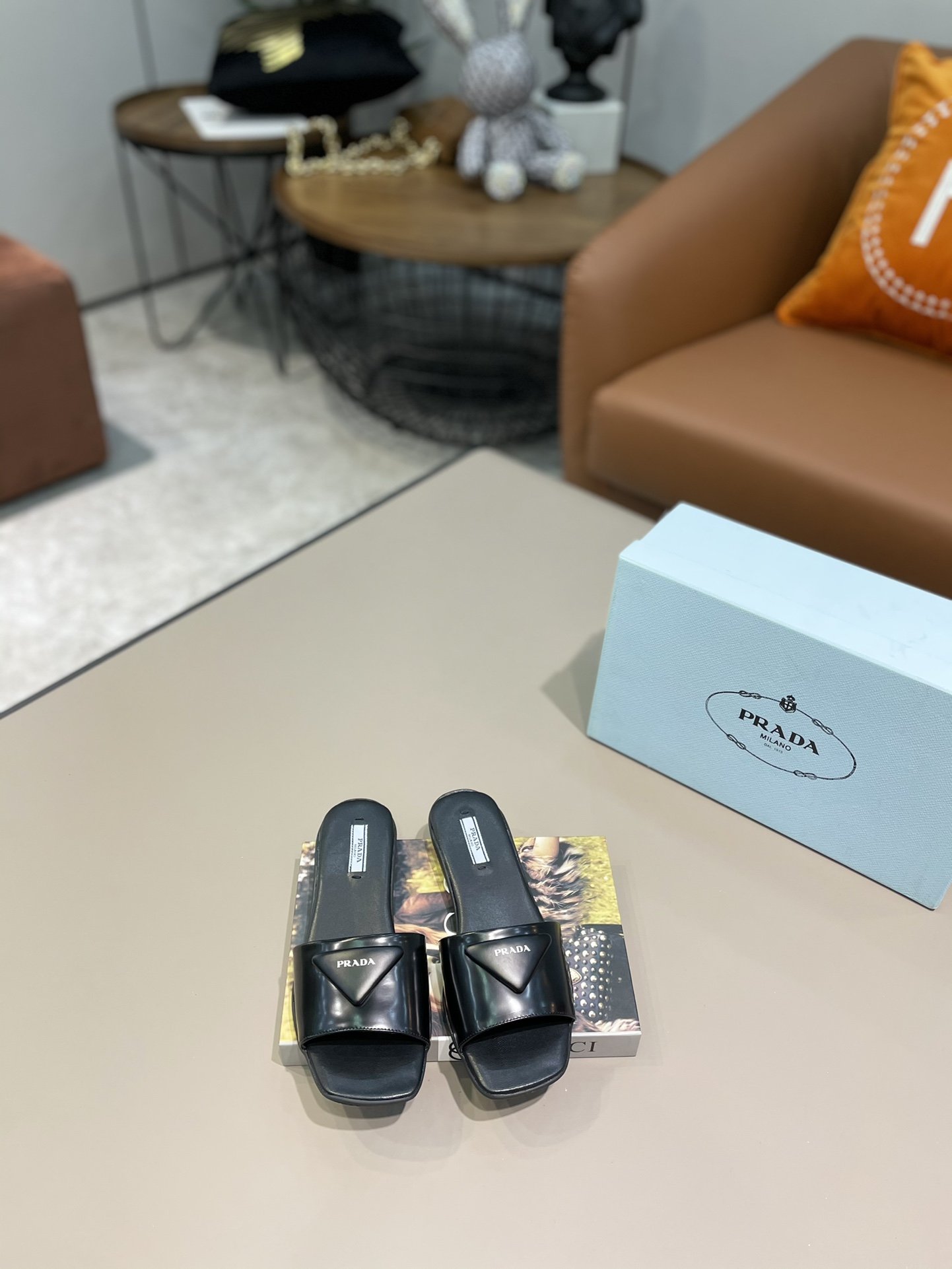 Prada Brushed Slides Black For Women PRD