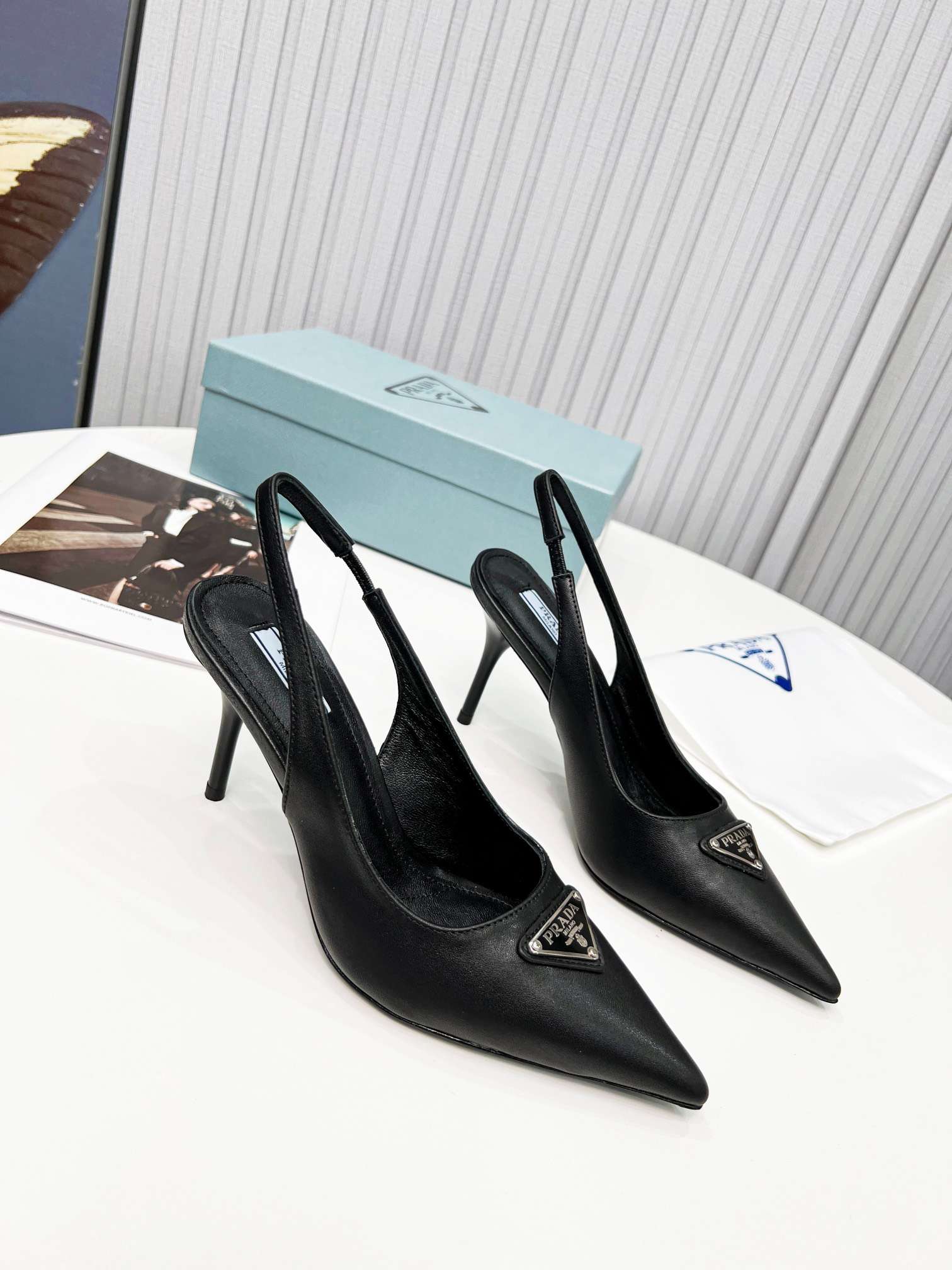 Prada Brushed Sling Pumps Black For Women