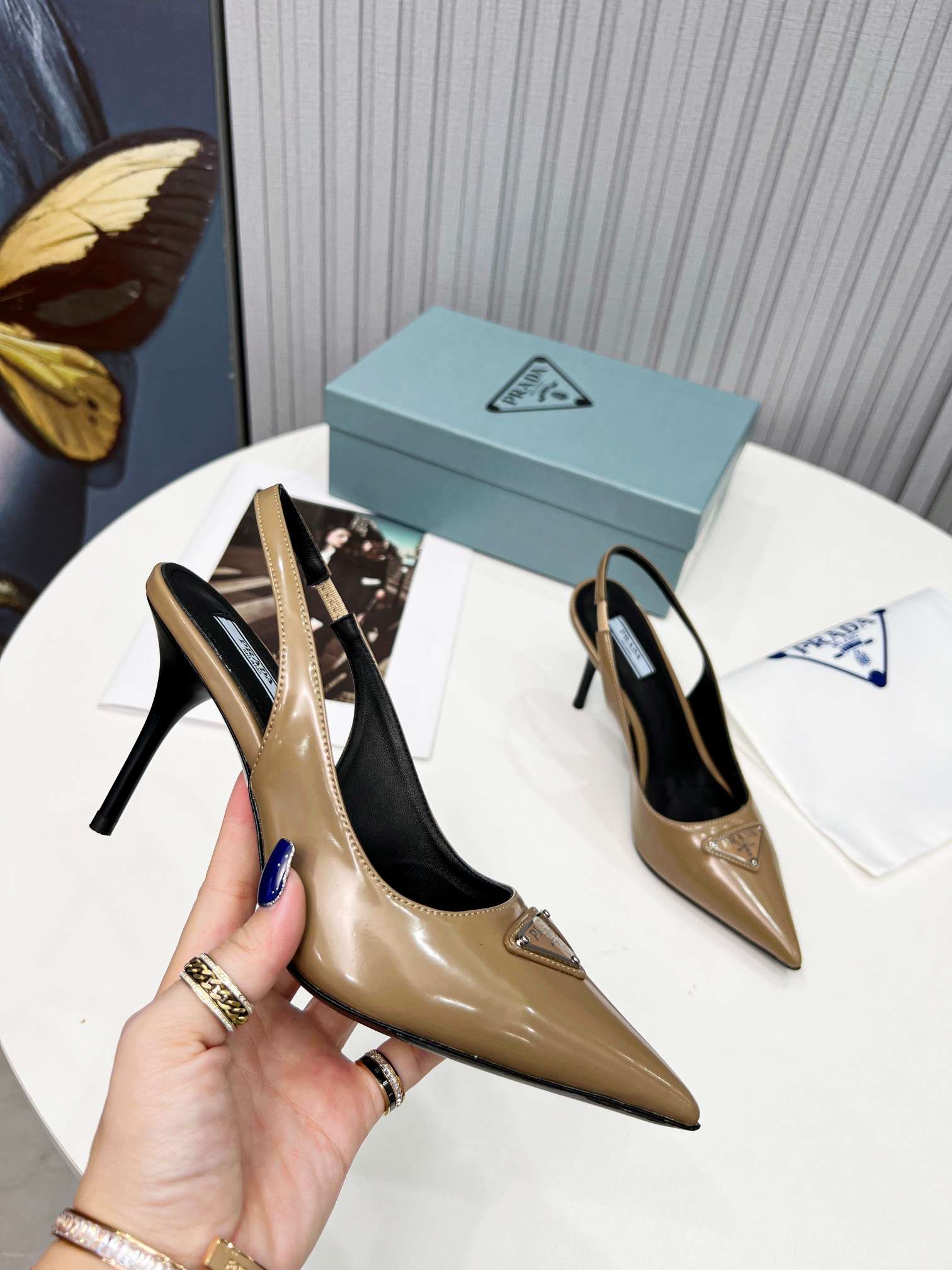 Prada Brushed Sling Pumps Brown For Women