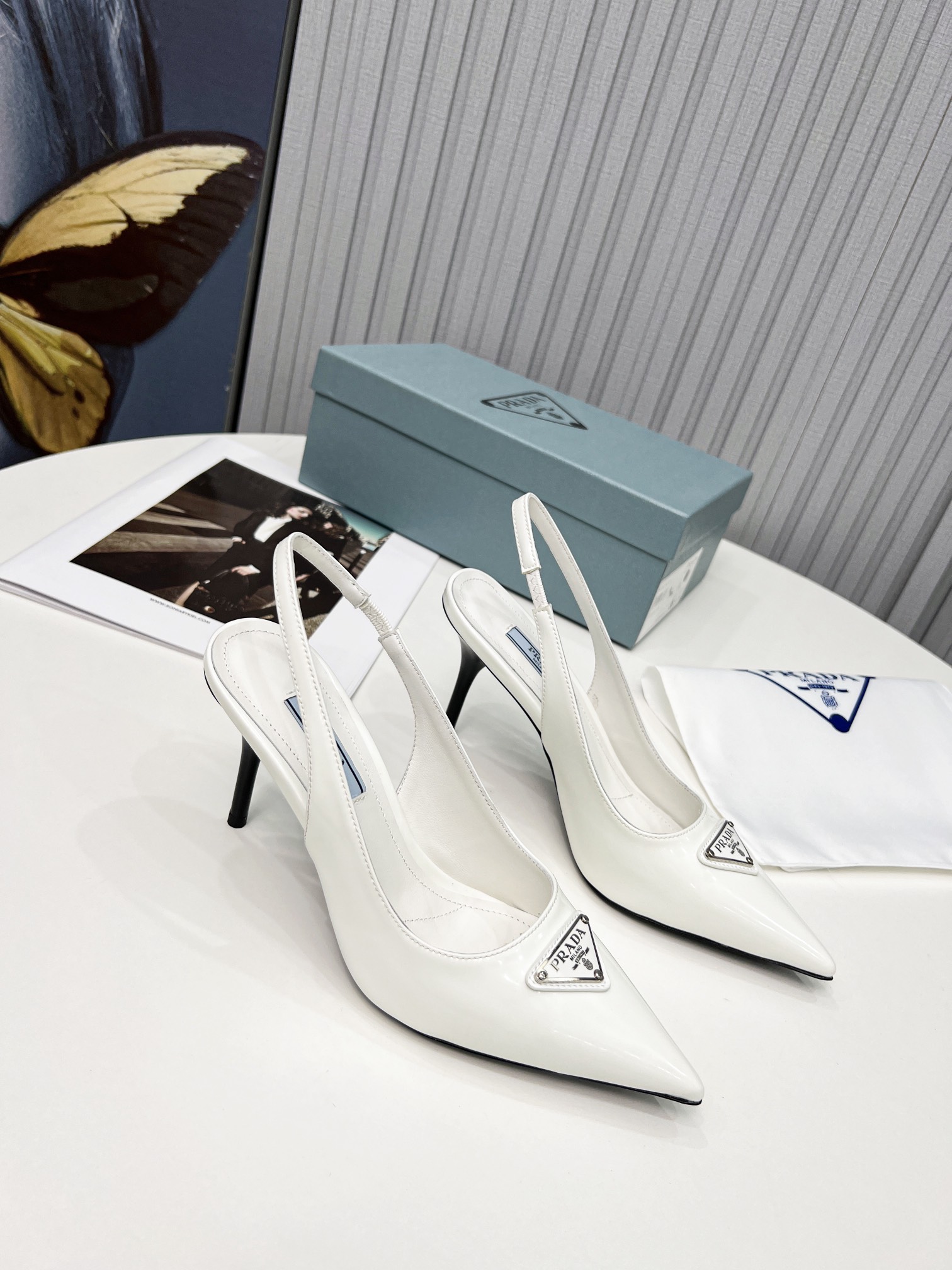 Prada Brushed Sling Pumps White For Women