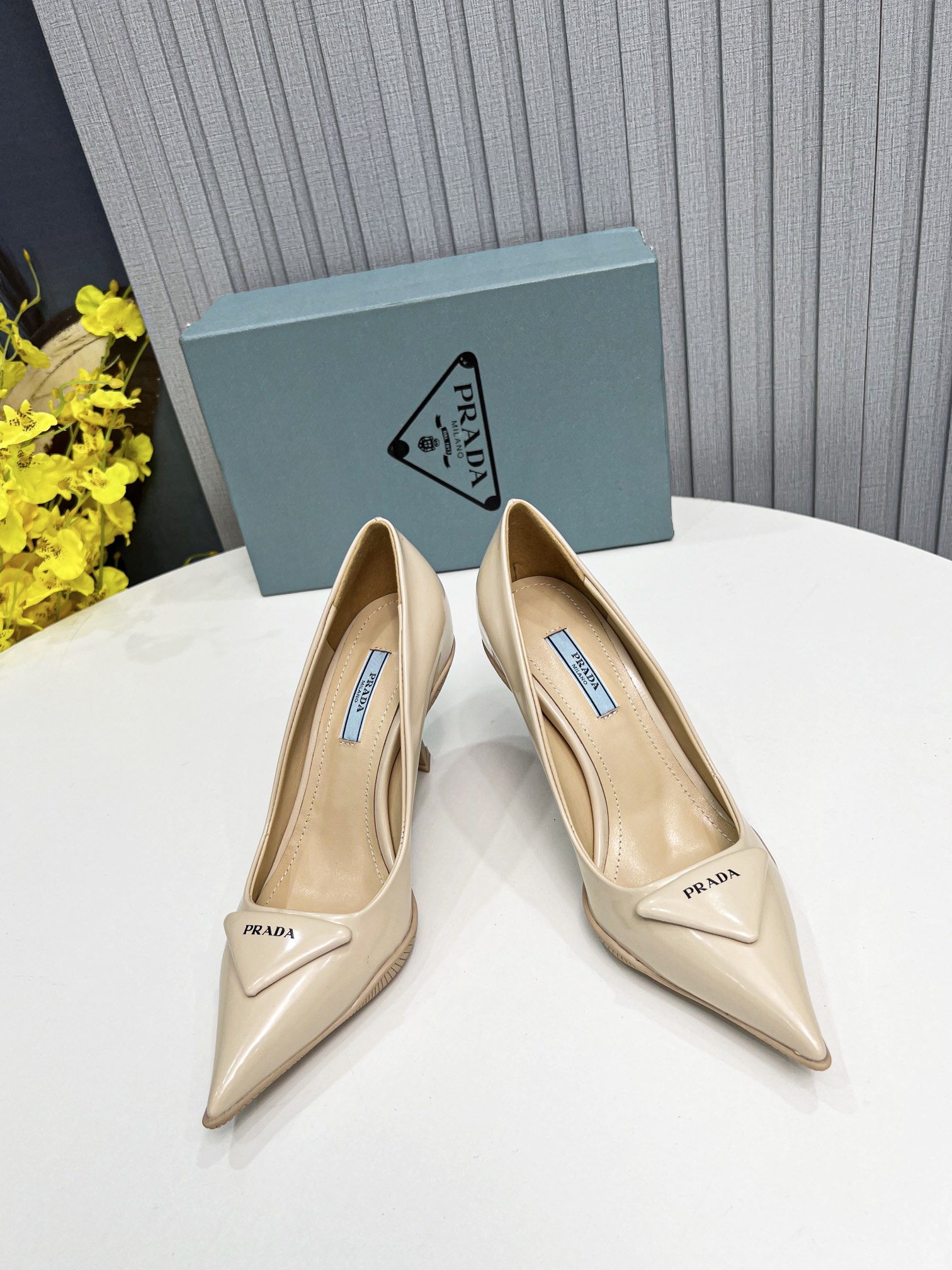 Prada Brushed Slingback Pumps Beige For Women PRD