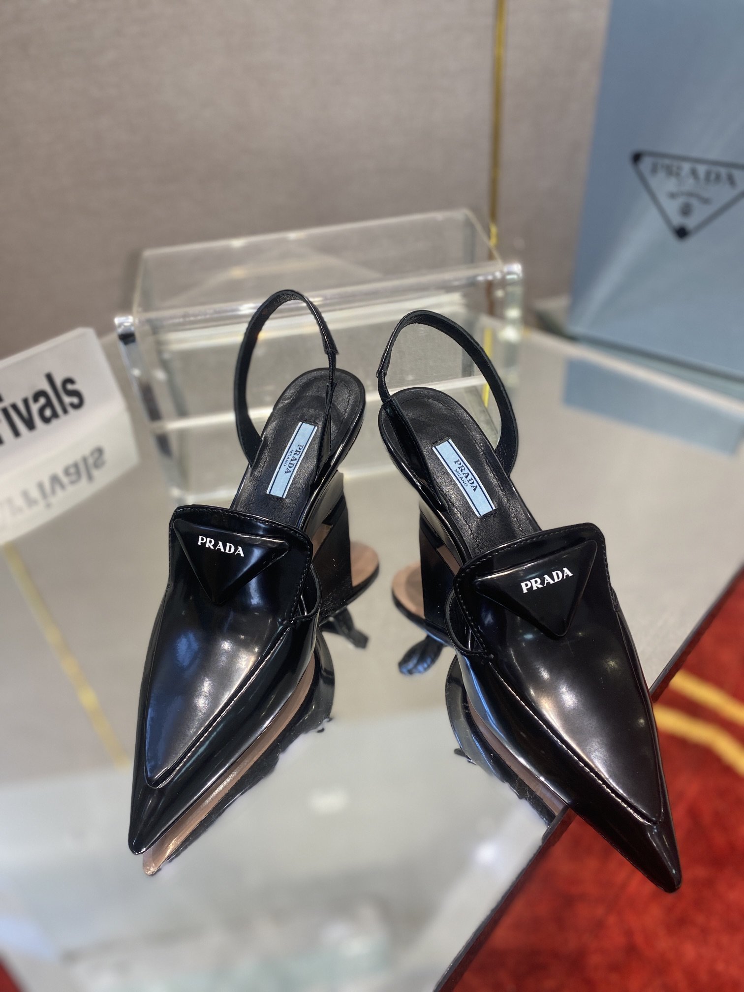 Prada Brushed Slingback Pumps Black For Women 2.6in/65mm PRD 1I885M_055_F0002_F_A065