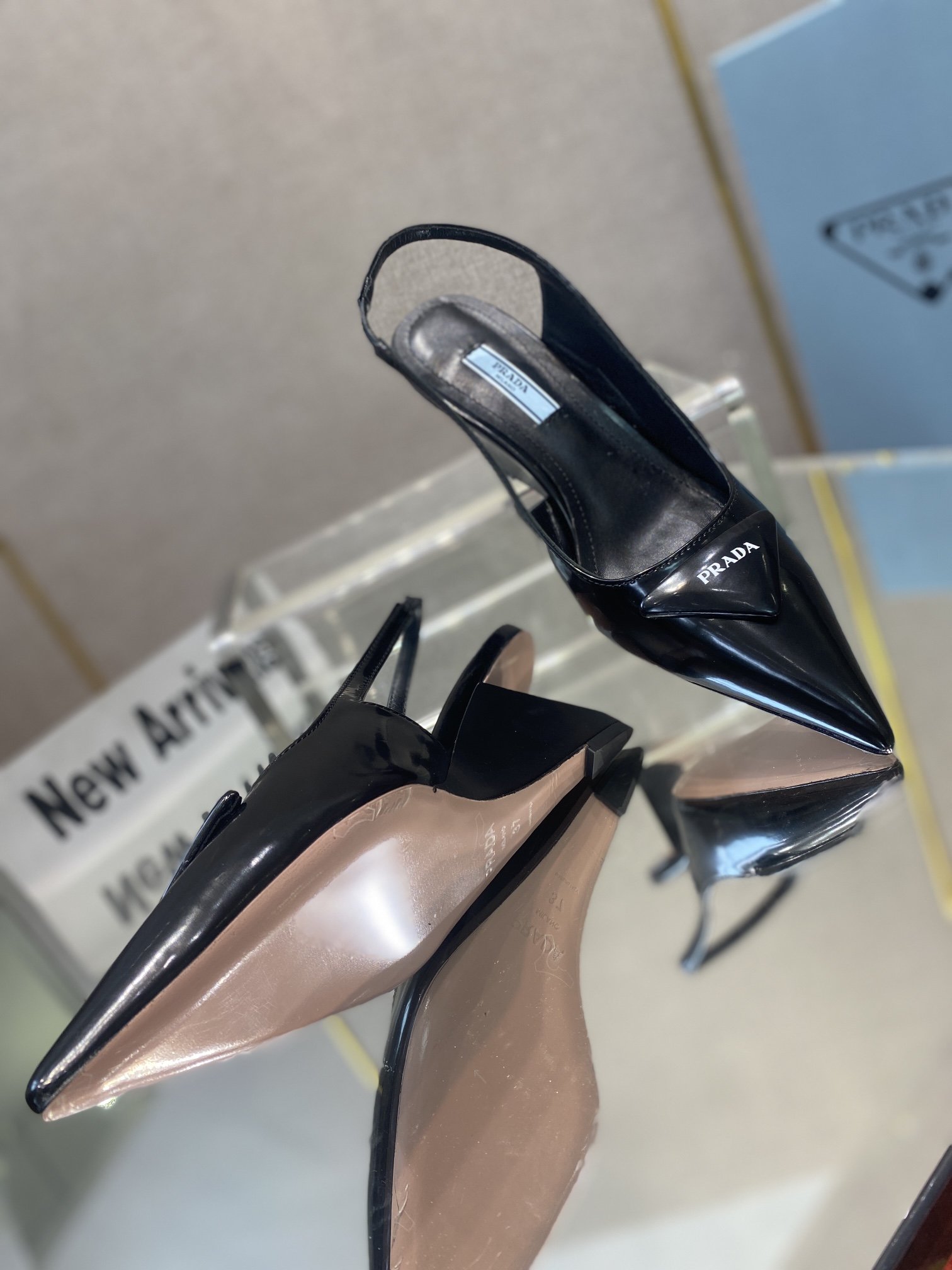 Prada Brushed Slingback Pumps Black For Women 2.6in/65mm PRD 1I885M_055_F0002_F_A065